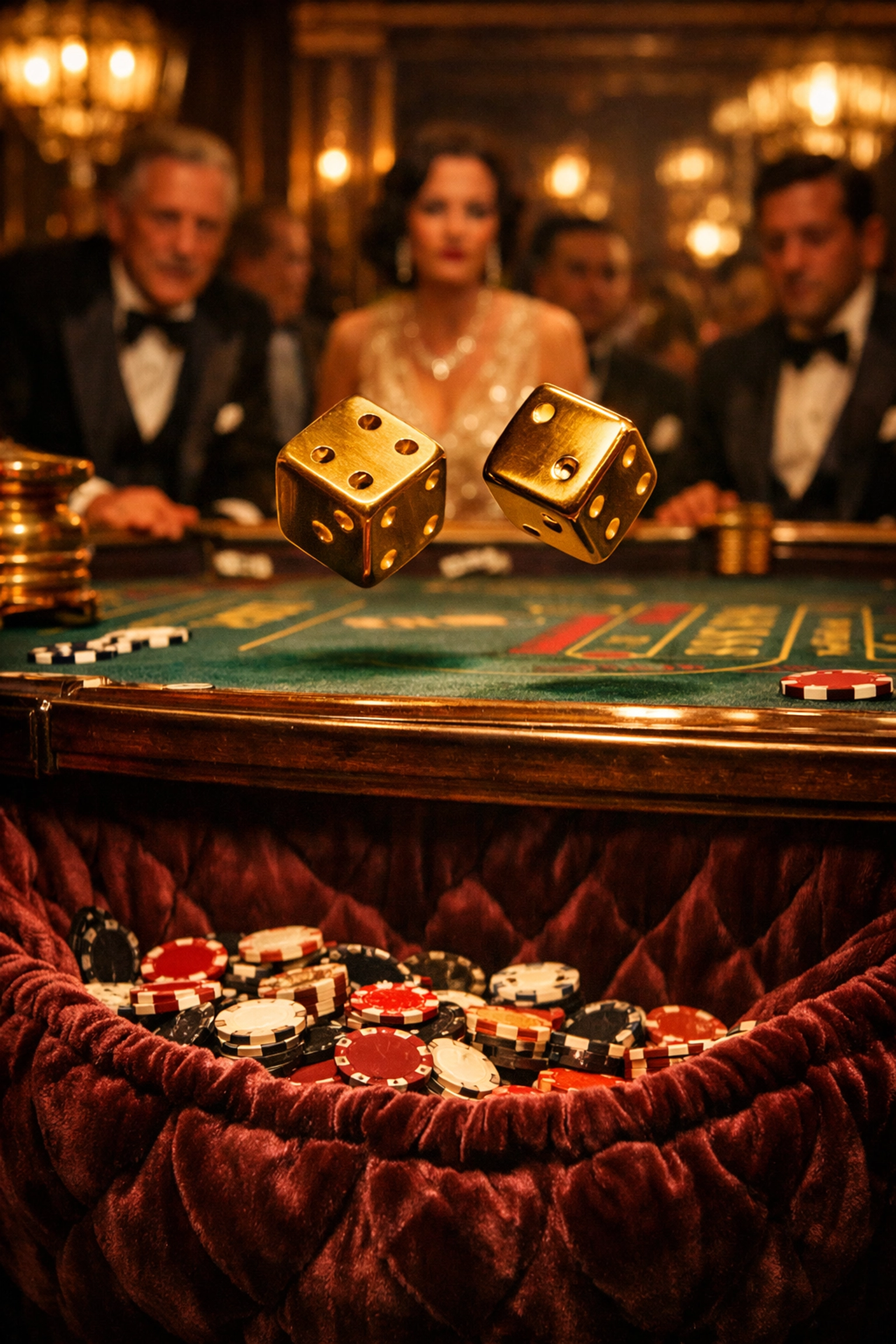 High-stakes gambling table with a hidden safety net for falling chips, representing financial backstops and bailouts.