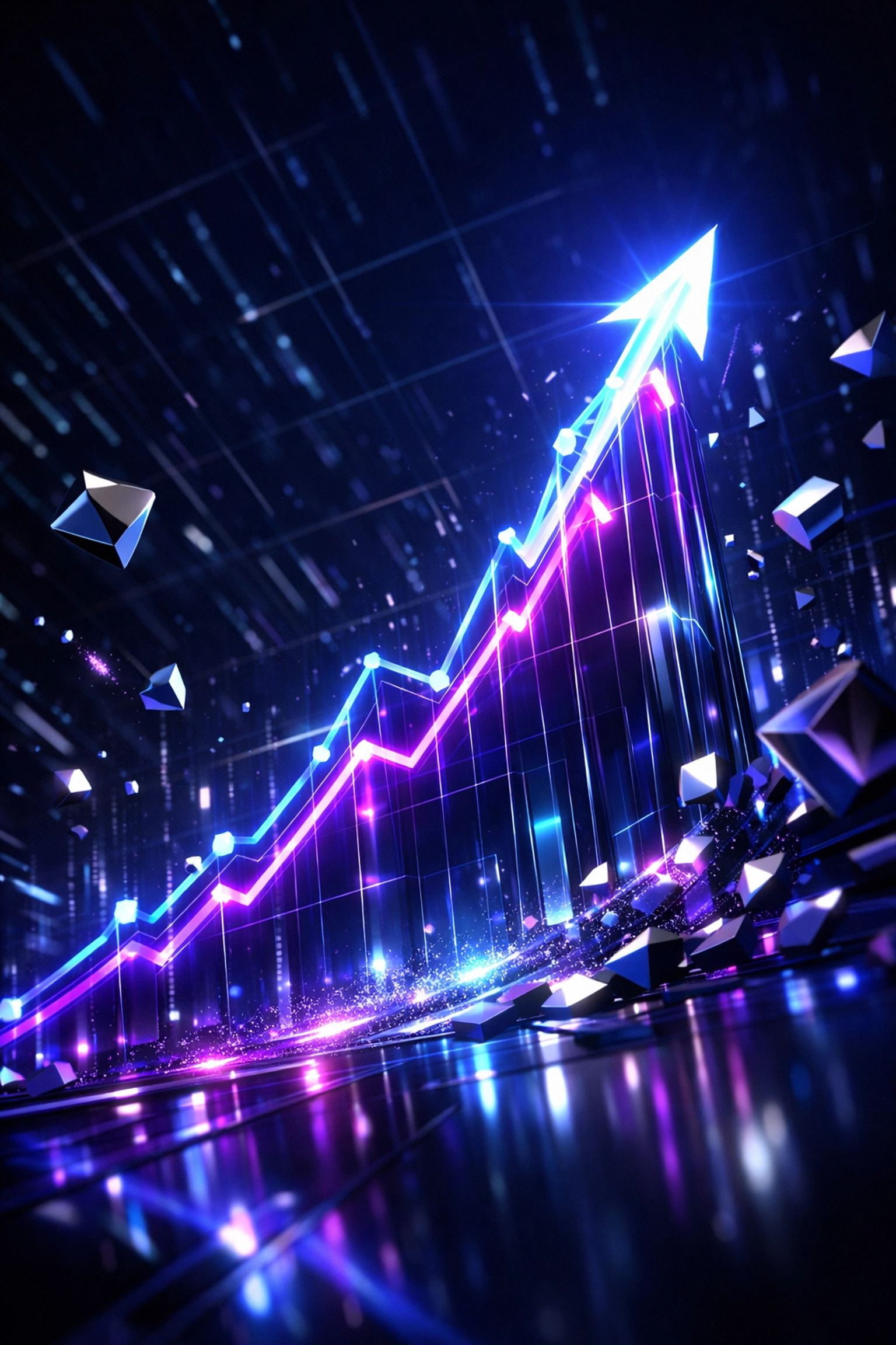 Glowing digital growth graph showing the high ROI and profit increase from VR training programs.