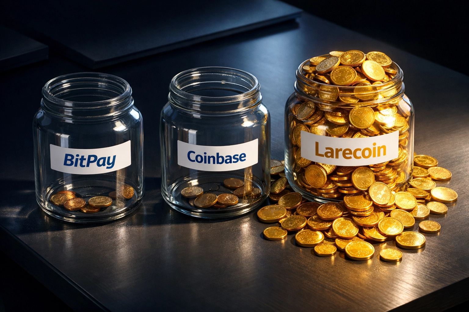 Cryptocurrency payment fee comparison showing Larecoin savings over NOWPayments and CoinPayments