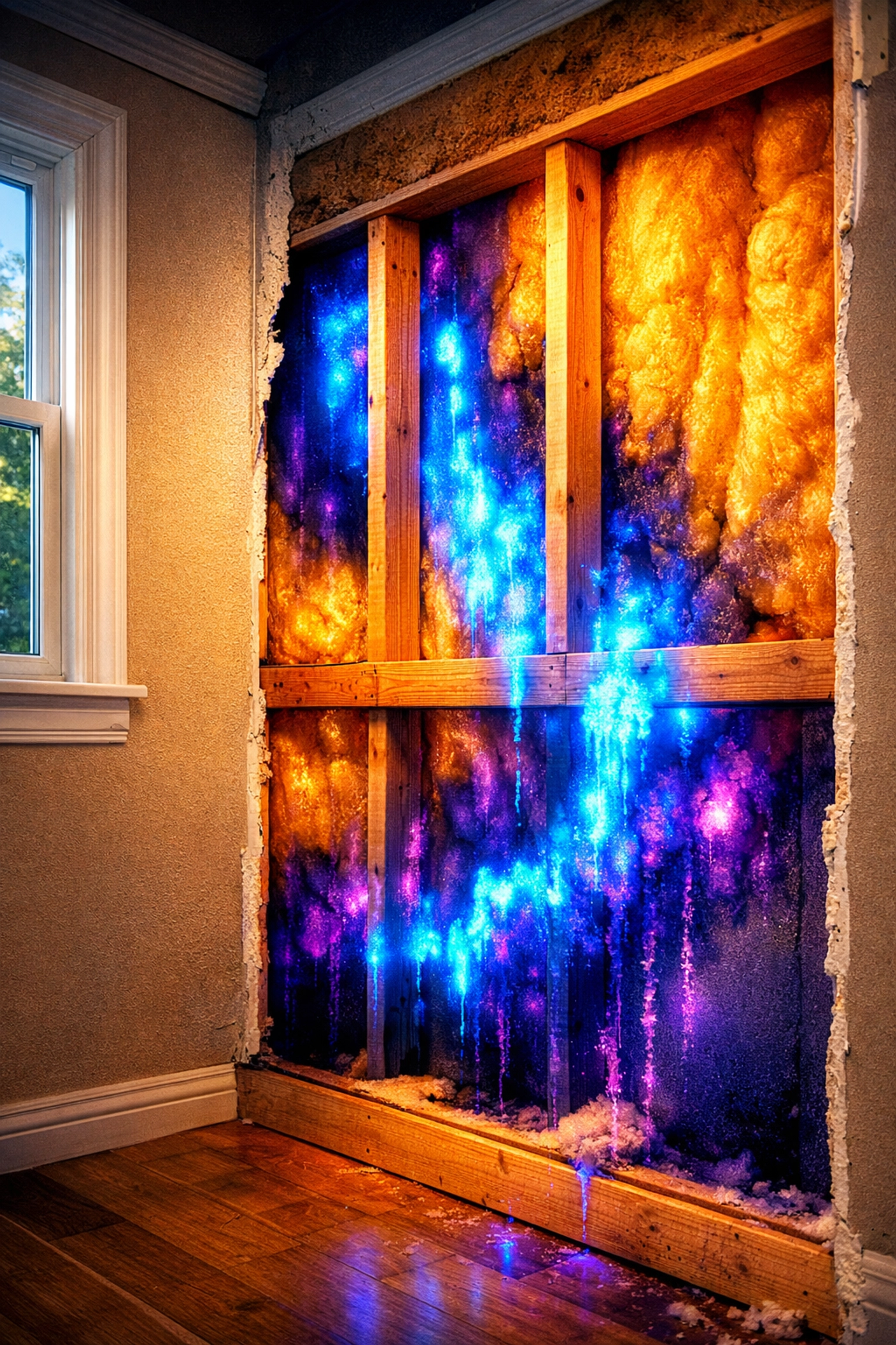 Thermal imaging revealing hidden moisture behind walls from water damage