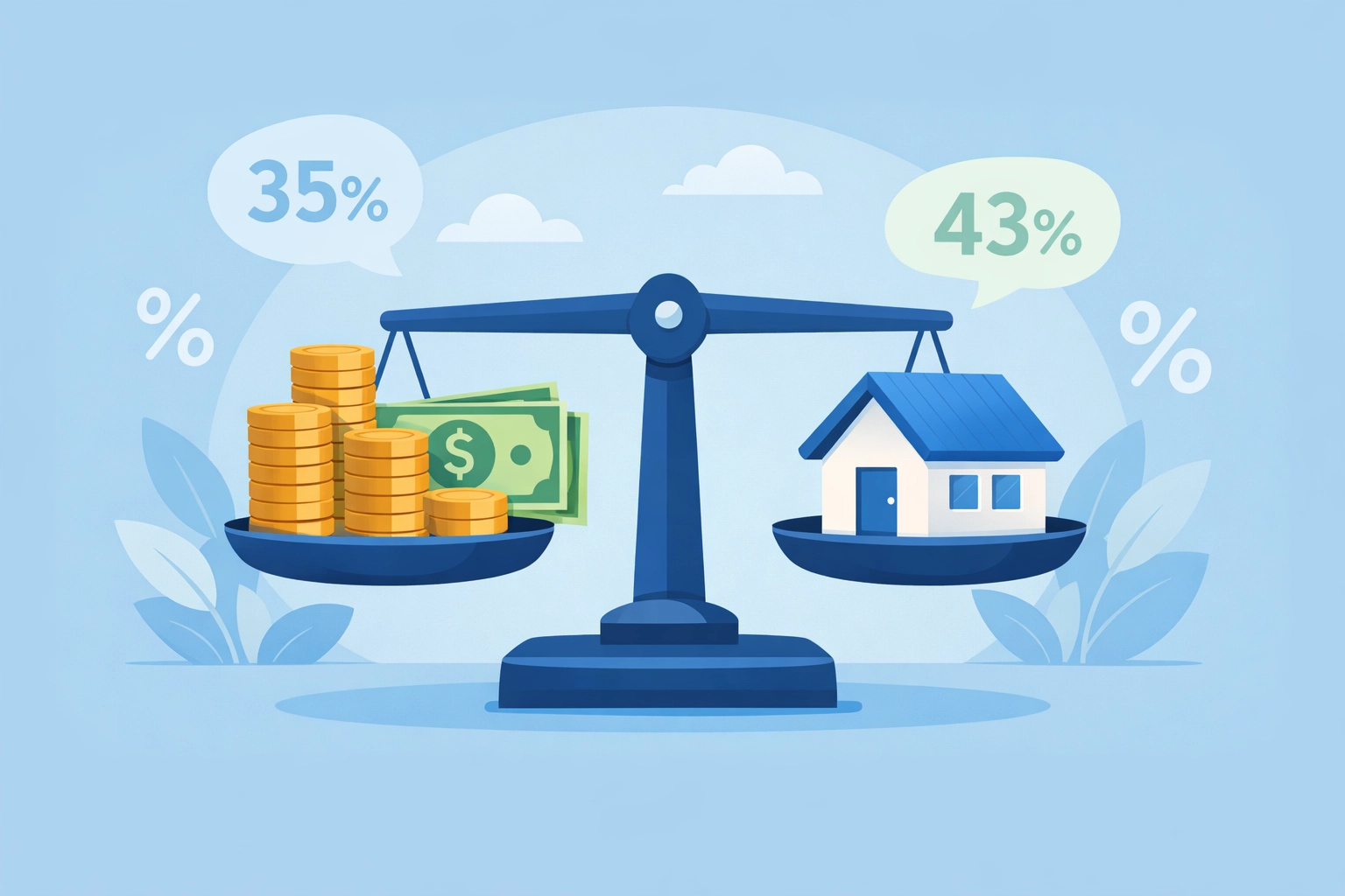 Balanza mostrando relación entre deudas e ingresos para calificar a hipoteca