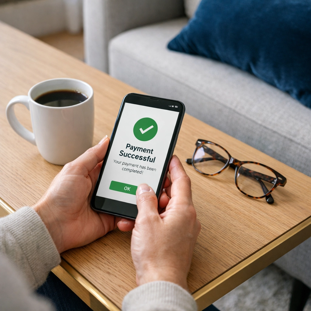 Using a smartphone to quickly apply for an online payday loan in Vancouver from home.