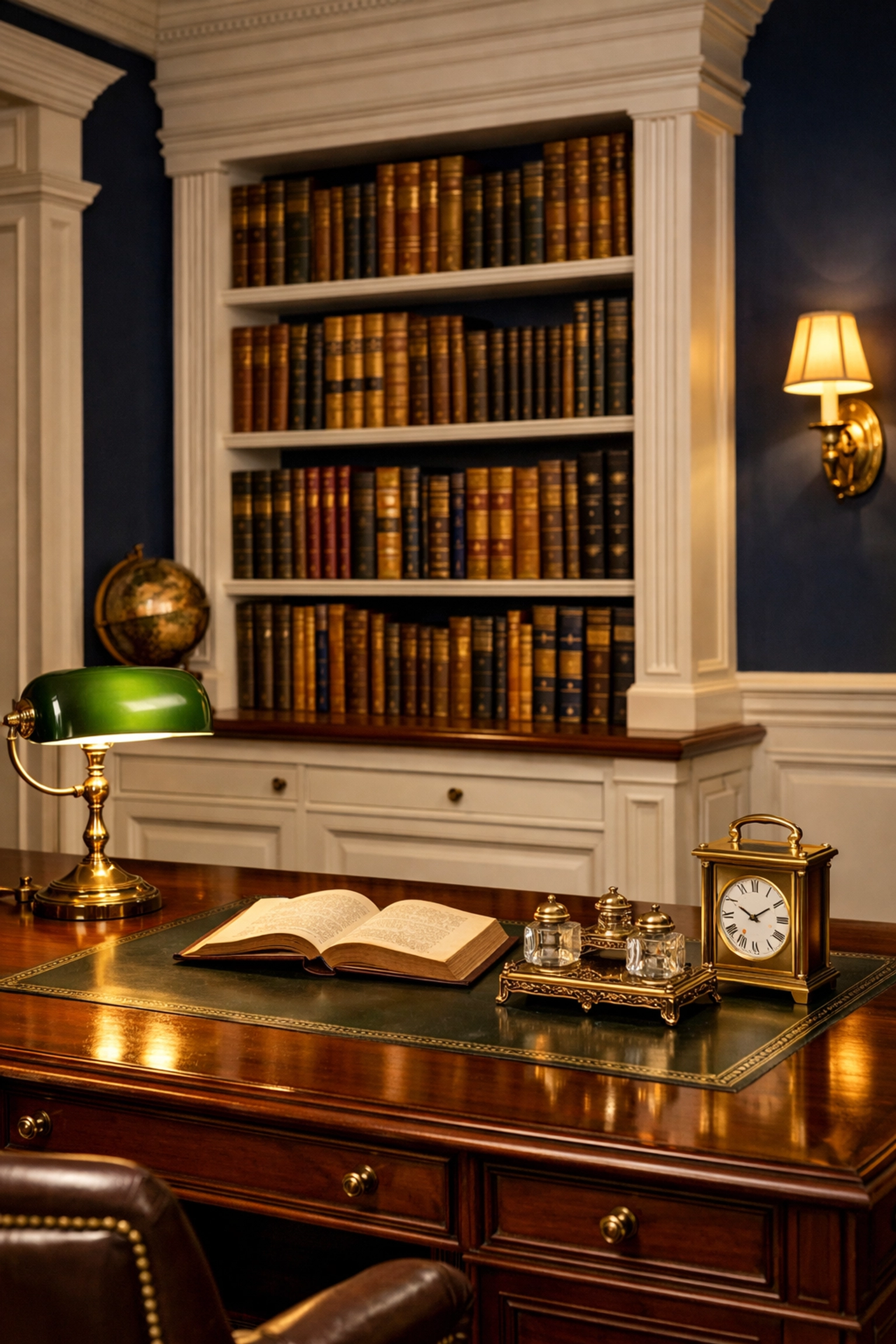 Dust-free Concord estate library featuring polished antique furniture and meticulous detail cleaning.