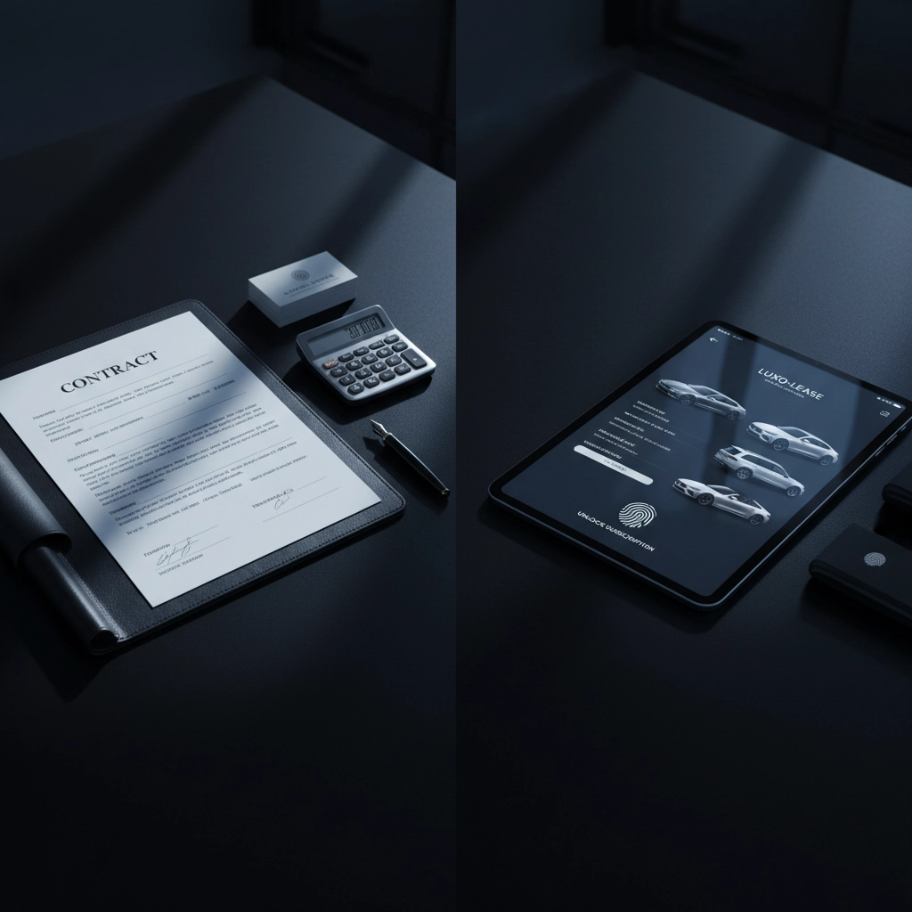 Close-up detail of a luxury sports car under dramatic lighting