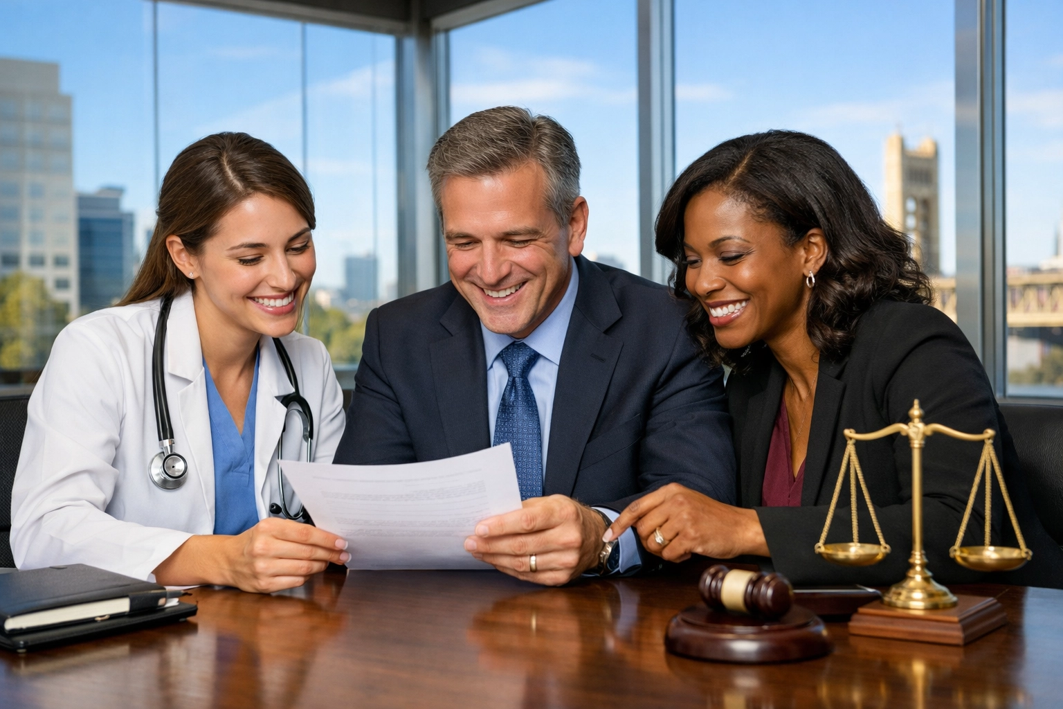 Sacramento immigration attorney and a physician reviewing a successful HHS J-1 waiver application.