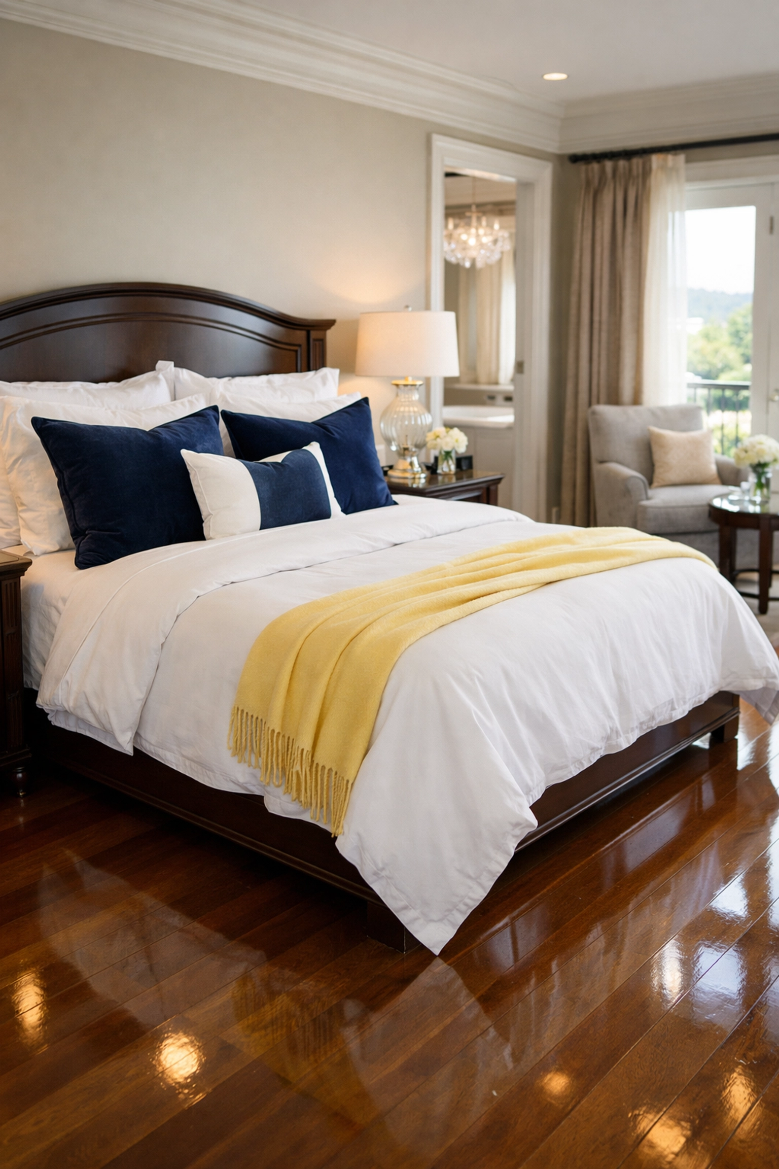 Immaculate bedroom suite demonstrating high-end residential cleaning in Reading MA.