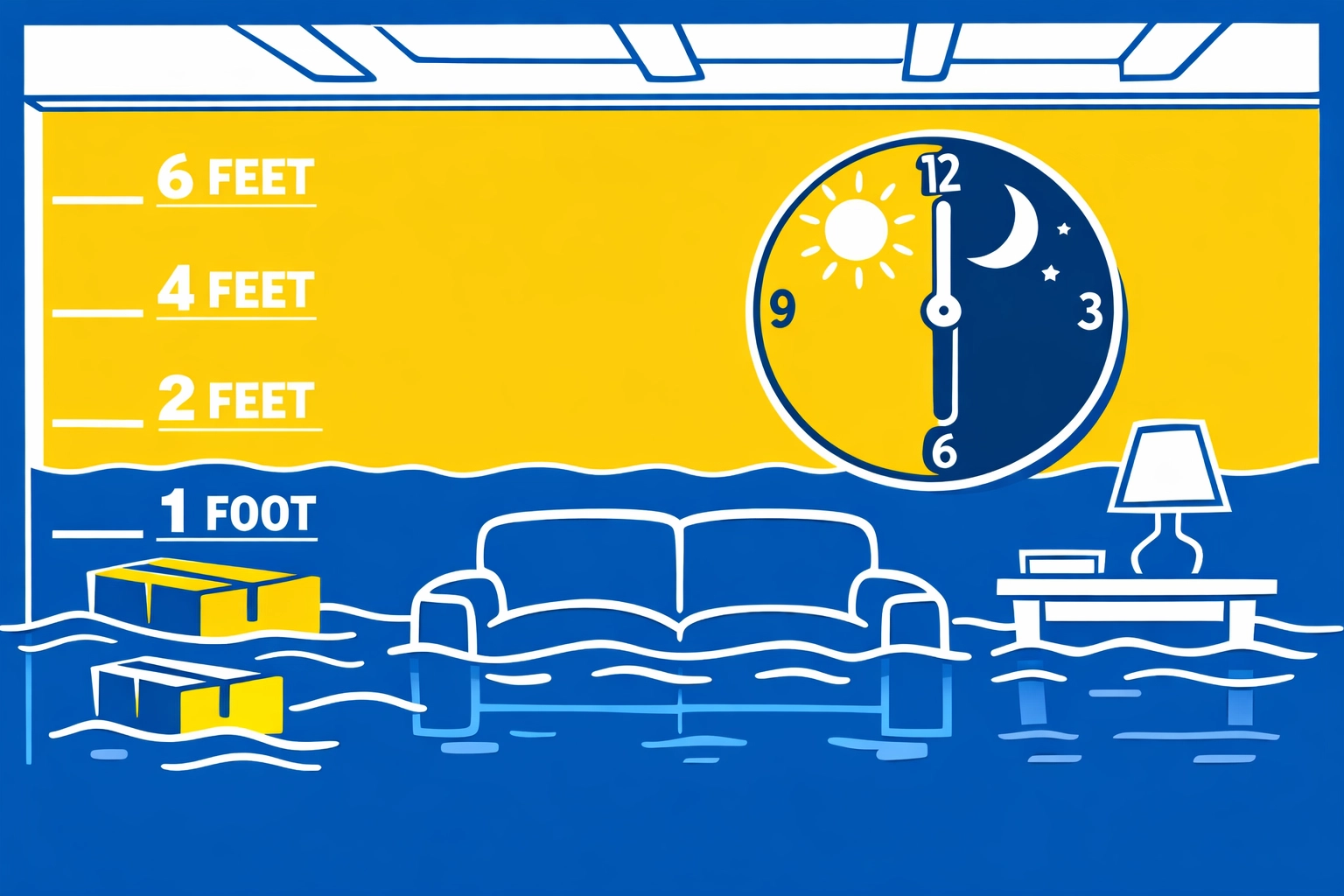 Rising water levels in basement over time showing urgency of emergency water damage restoration