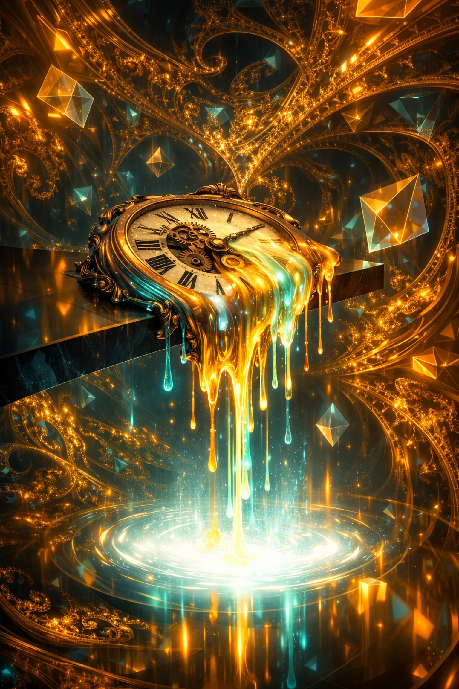 Surreal melting clock representing the suspension of time and deep focus achieved during high-performance flow states.