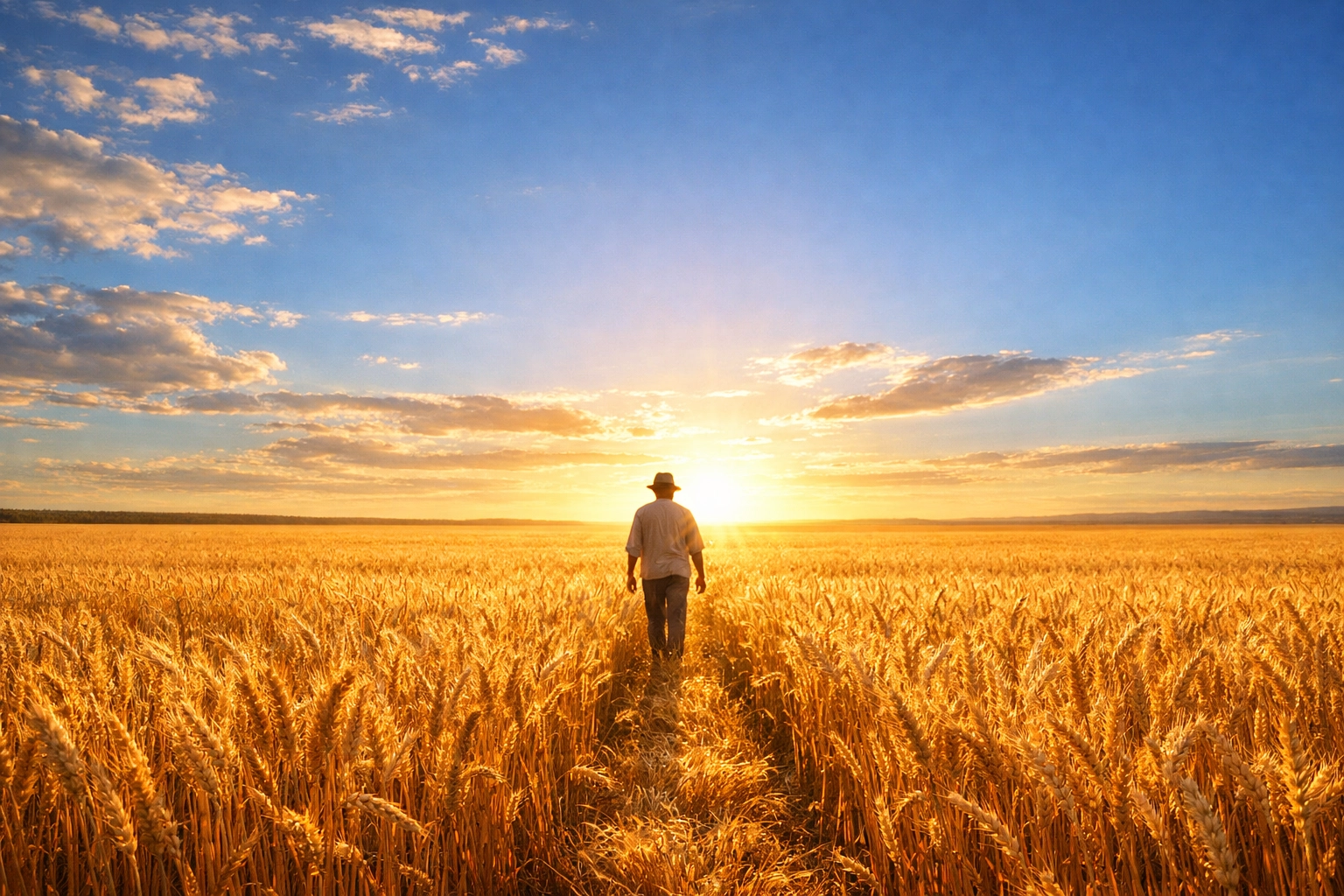 A person walks through a golden wheat field toward the horizon, symbolizing a life surrendered to God.