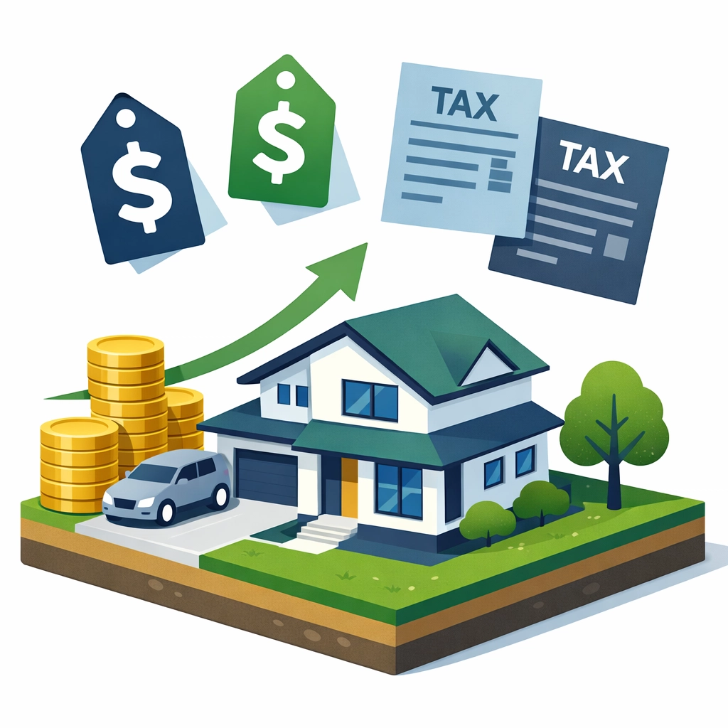 Homeowner property tax deductions illustrated with house and SALT cap increase savings