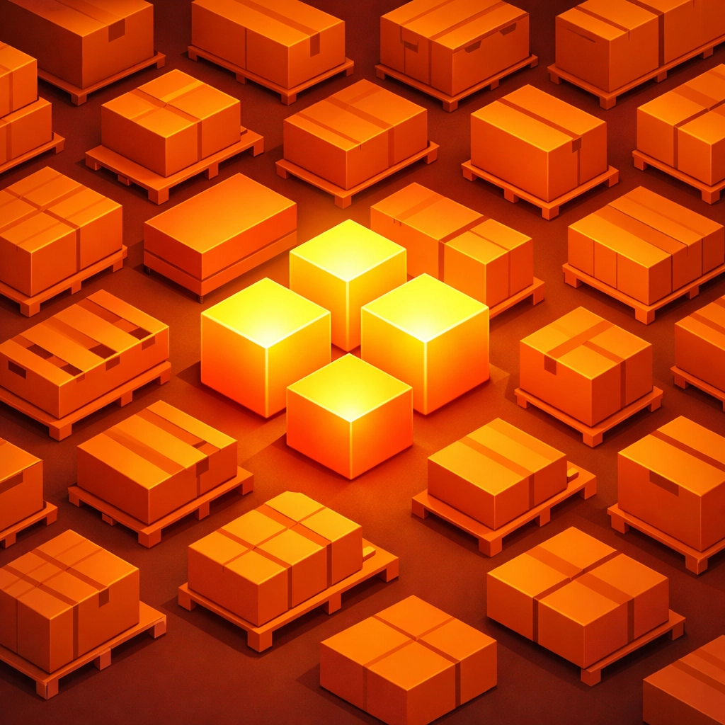 Strategic safety stock and inventory optimization represented by organized geometric storage units.