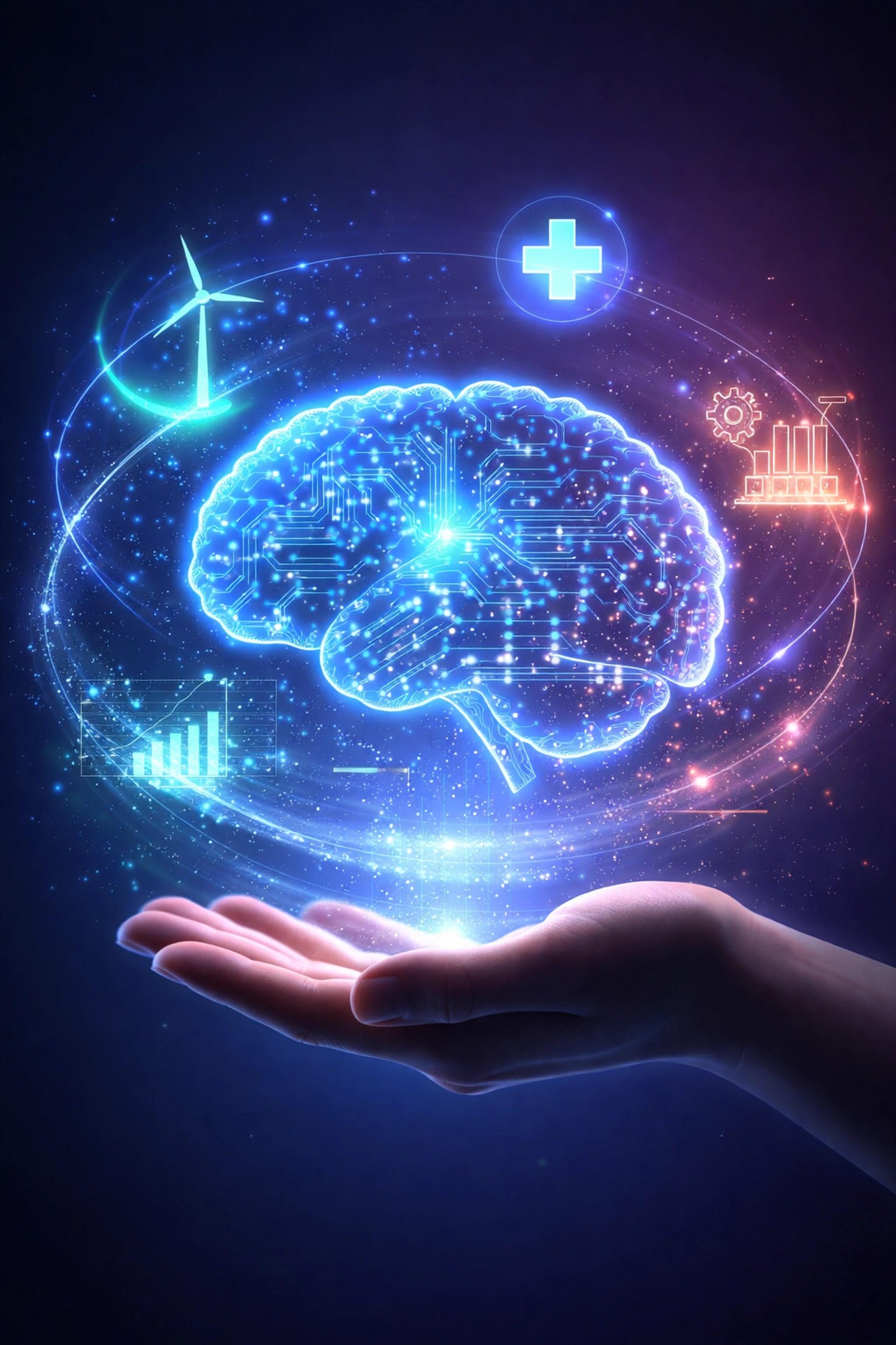 Conceptual image of artificial intelligence impacting multiple industries in venture capital investing.