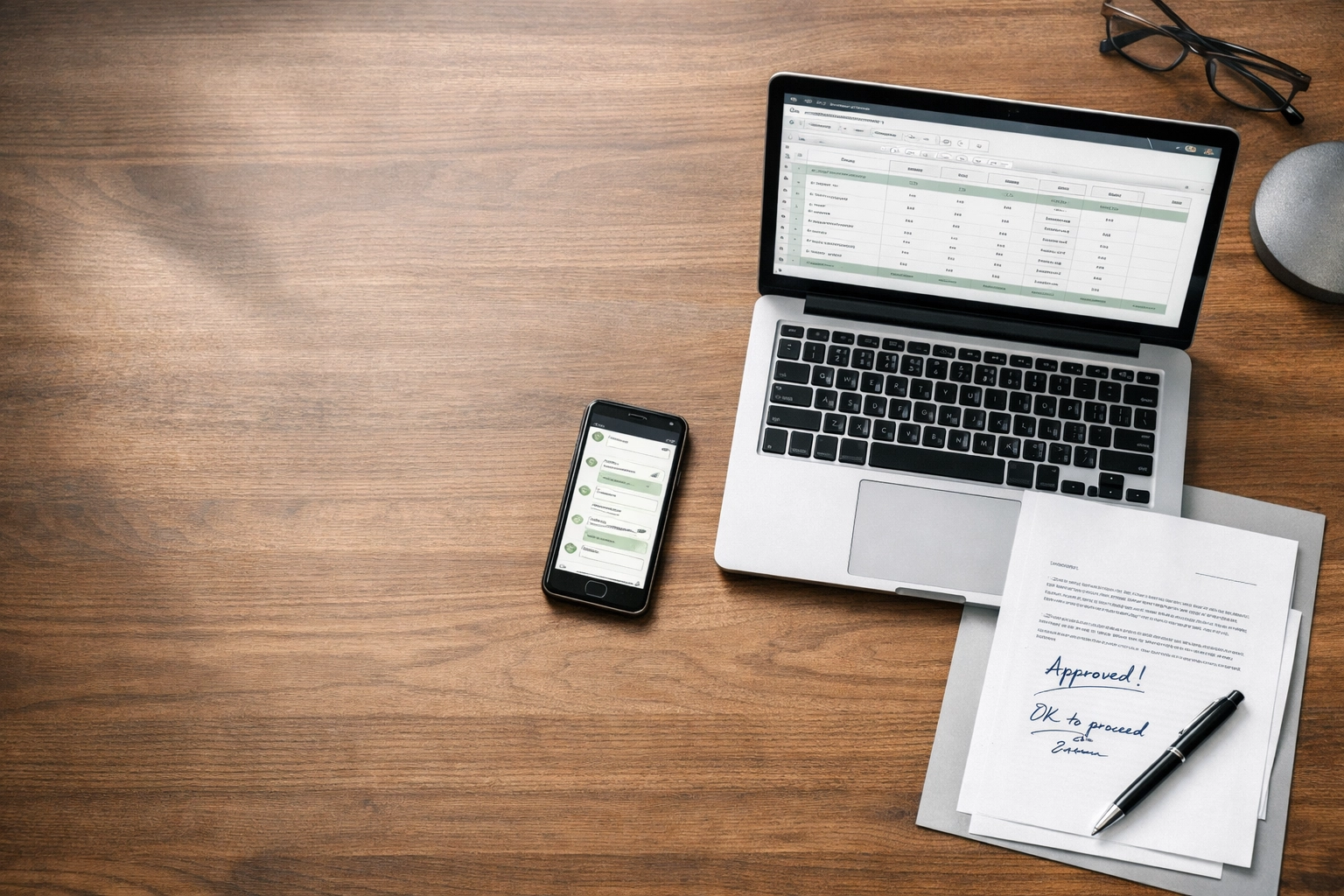 Modern CRE office workspace showing laptop, mobile device, and documents representing digital workflow transition