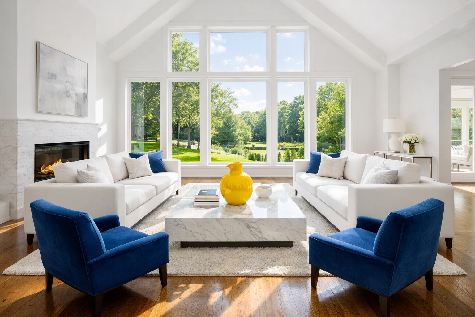 Impeccably clean luxury living room in Lincoln, Massachusetts, showcasing professional MetroWest house cleaning.