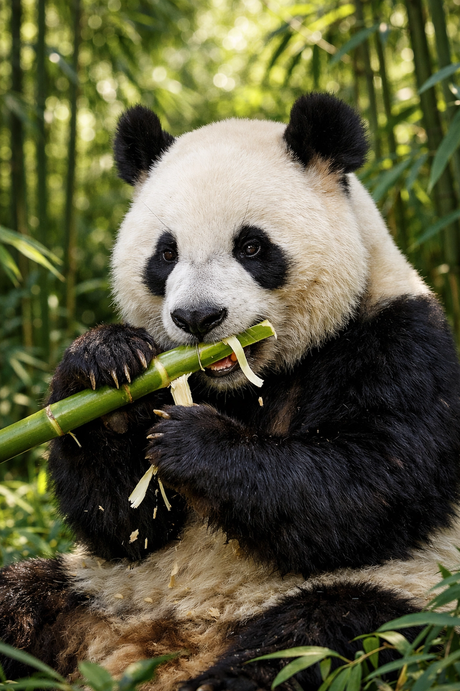 A giant panda eating bamboo, representing high-engagement real-time wildlife content for zoos.