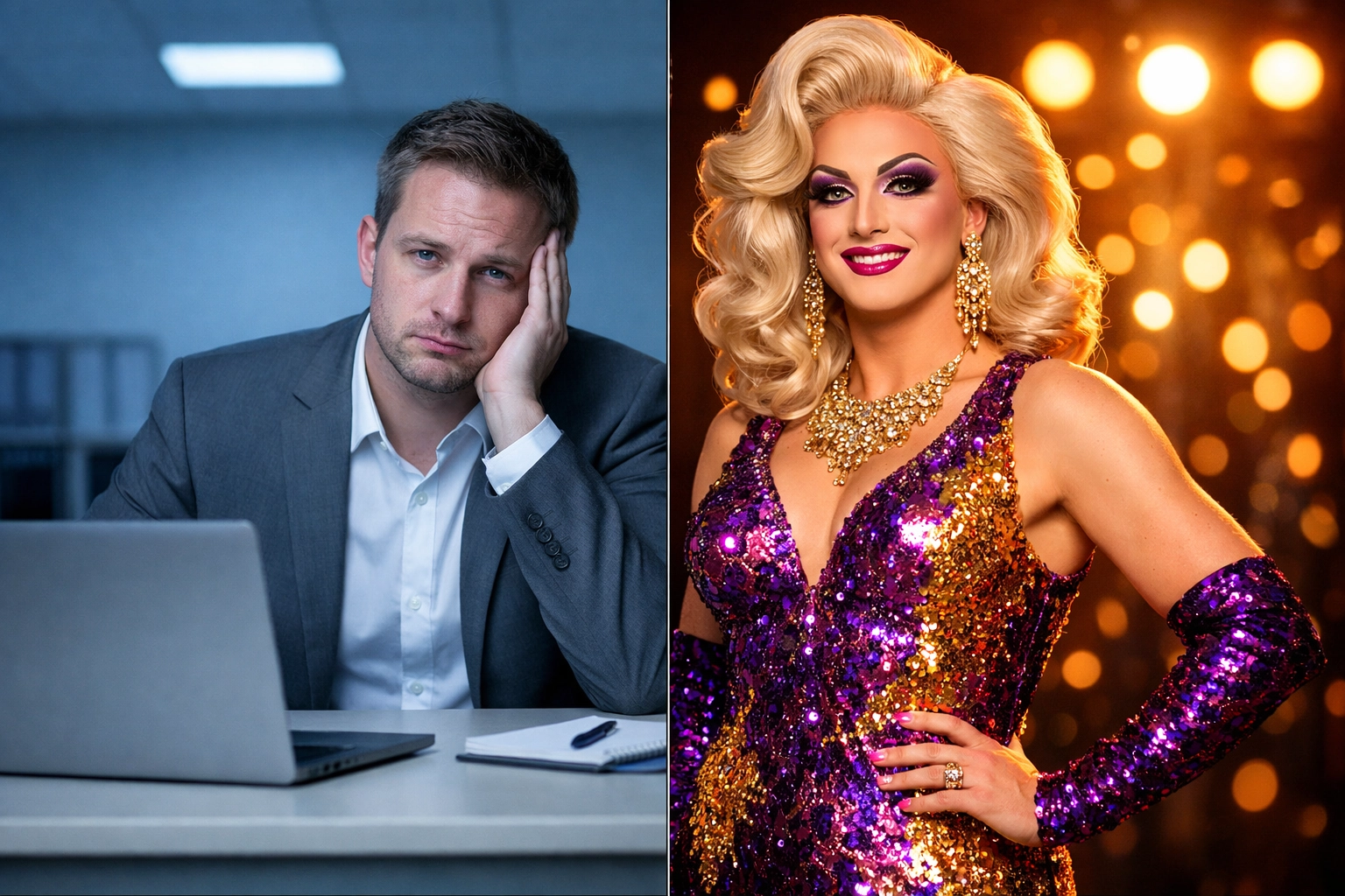 Drag queen double life: office worker by day, glamorous performer by night