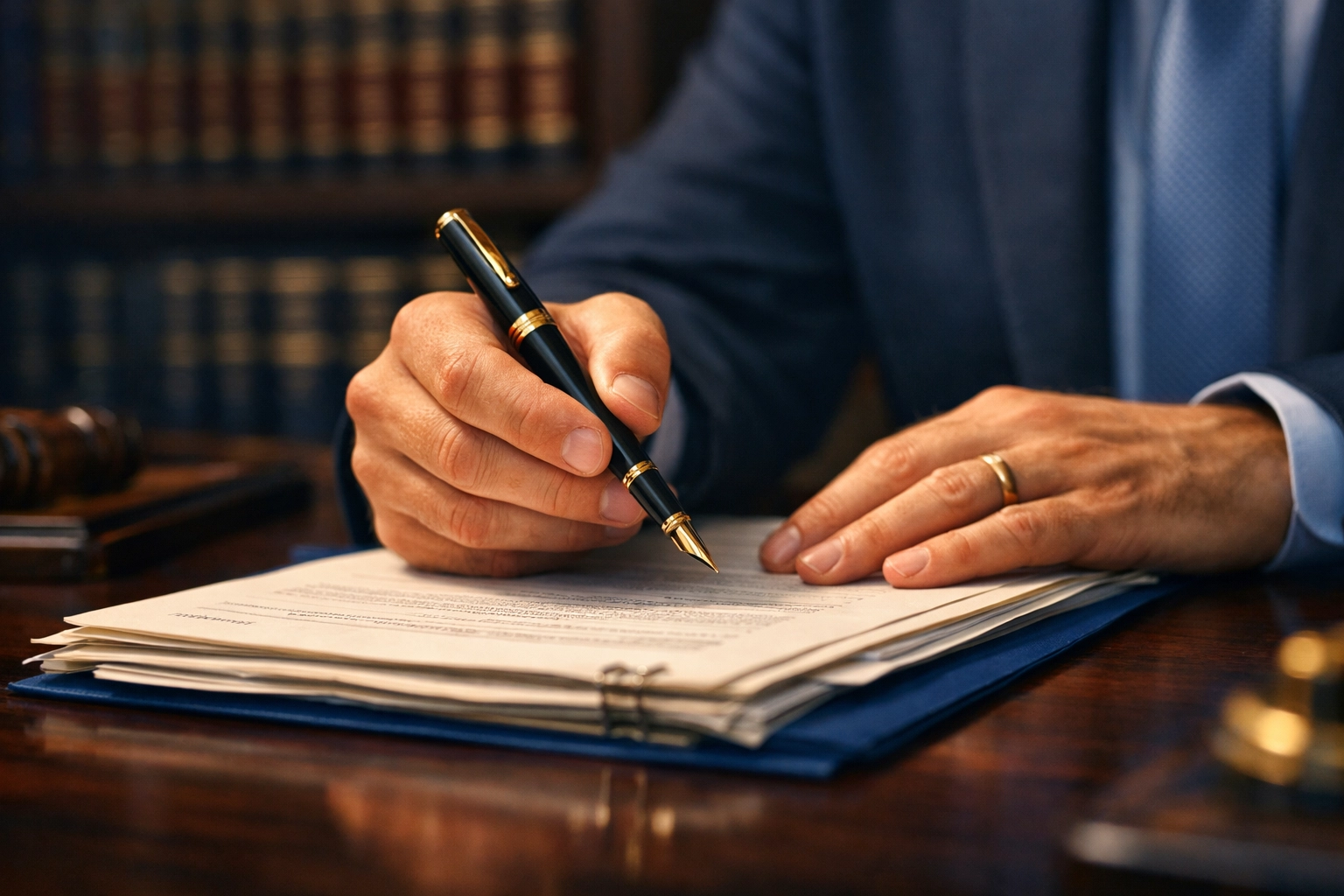 An Oklahoma estate lawyer assisting with legal documents to ensure a family trust is properly funded.
