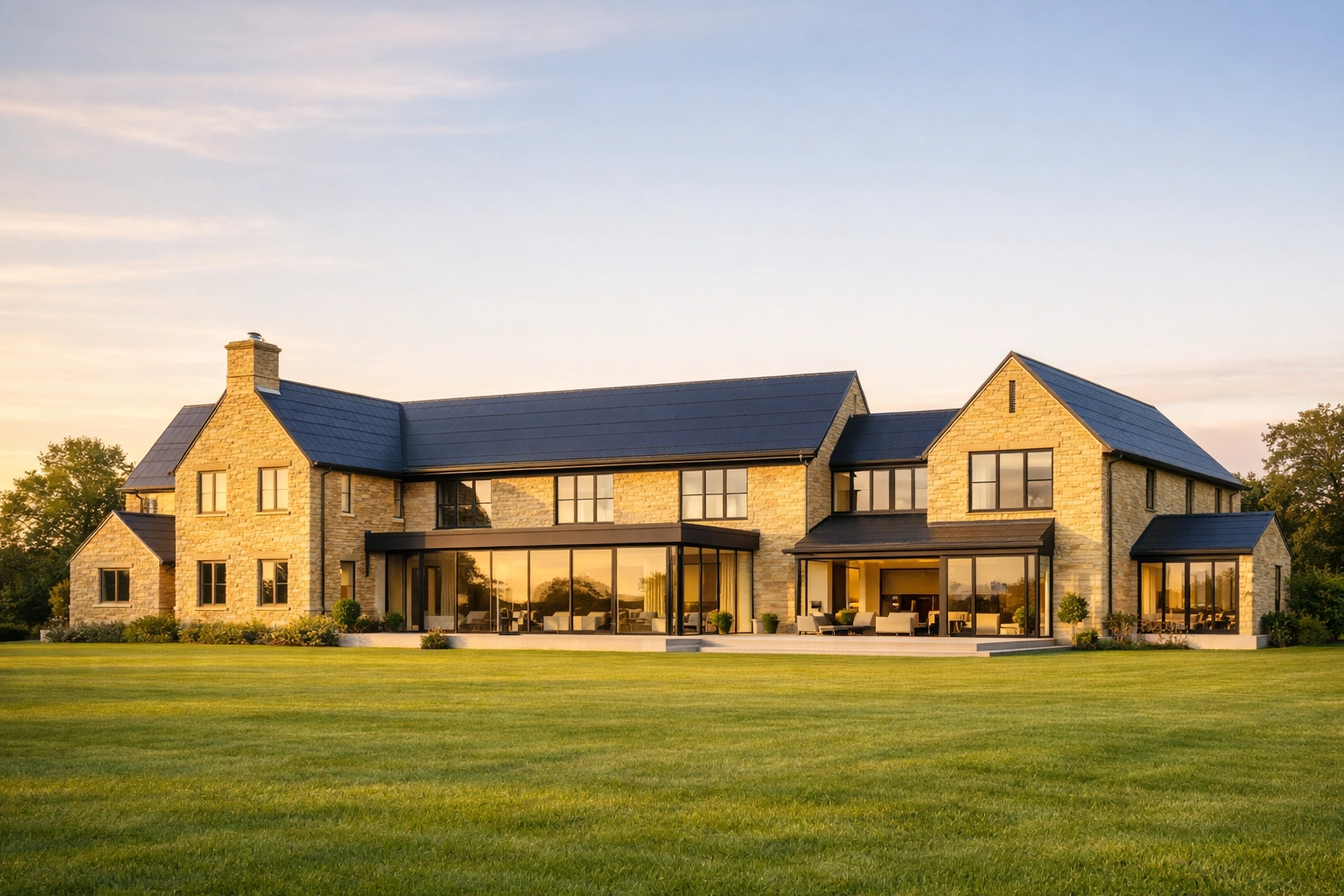 A luxury UK estate featuring integrated solar slates and high net worth home insurance protection.