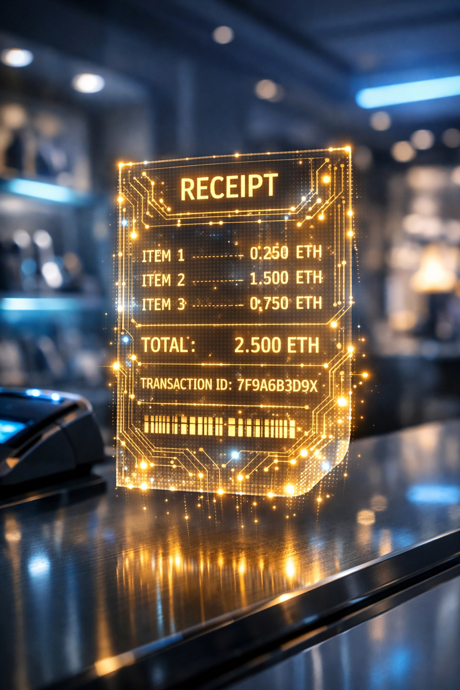 Digital NFT receipt for secure Web3 accounting and transparent merchant transaction tracking.