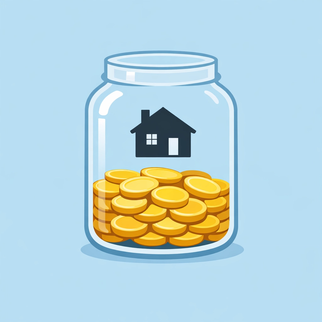 Ahorros en un frasco con monedas destinados al pago inicial o down payment de una casa propia.