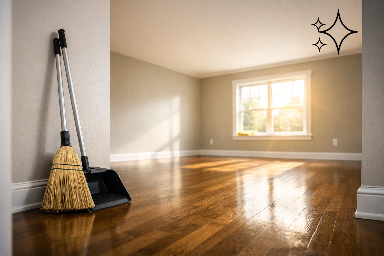 Empty broom-clean living room after home cleanout services Columbus Ohio
