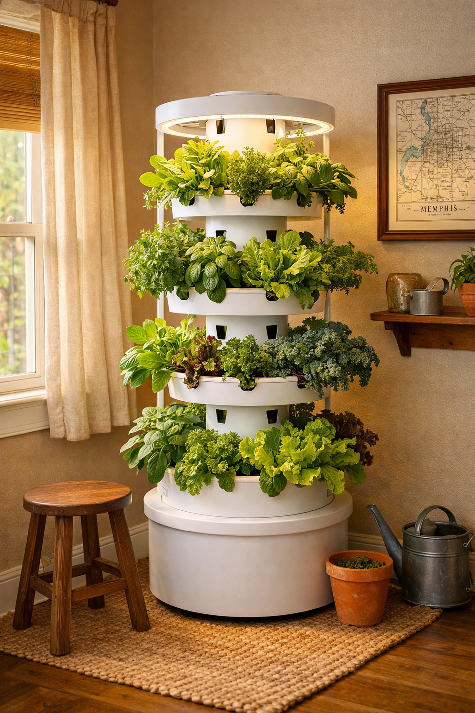 Compact indoor hydroponic tower garden perfect for Memphis homes with limited space