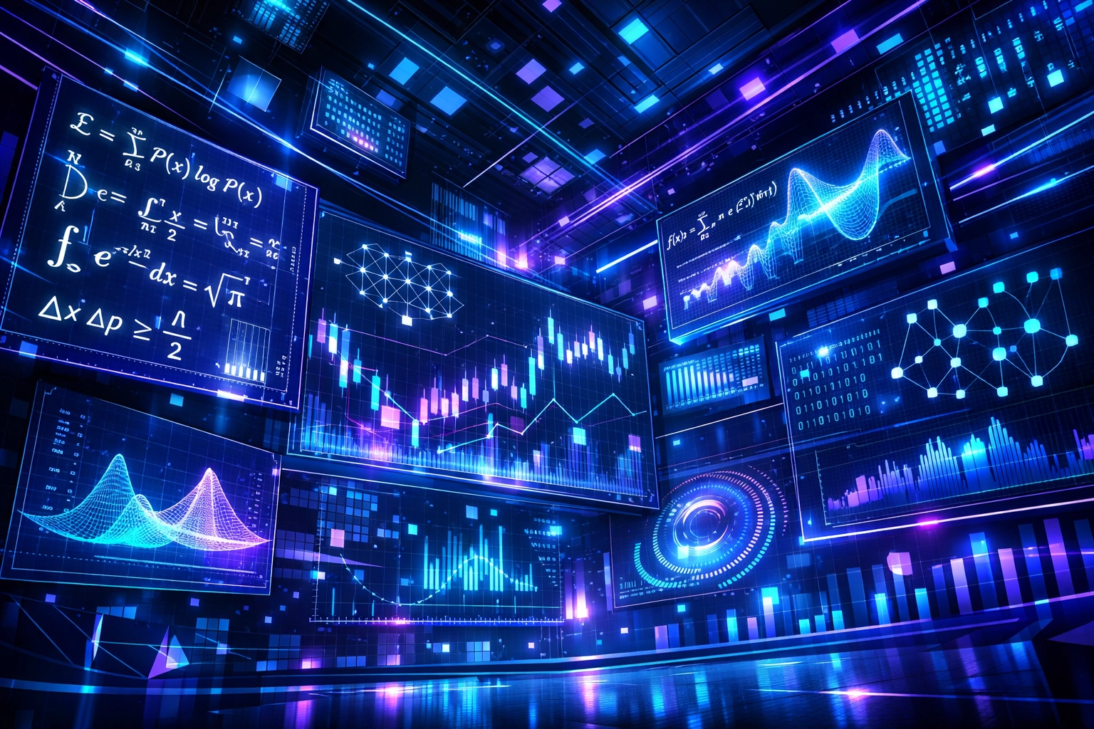 Multi-strategy hedge fund trading floor with diversified portfolio data displays