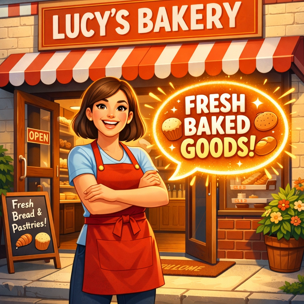 Small business owner outside shop with clear signage, showing the importance of clear messaging for local SEO