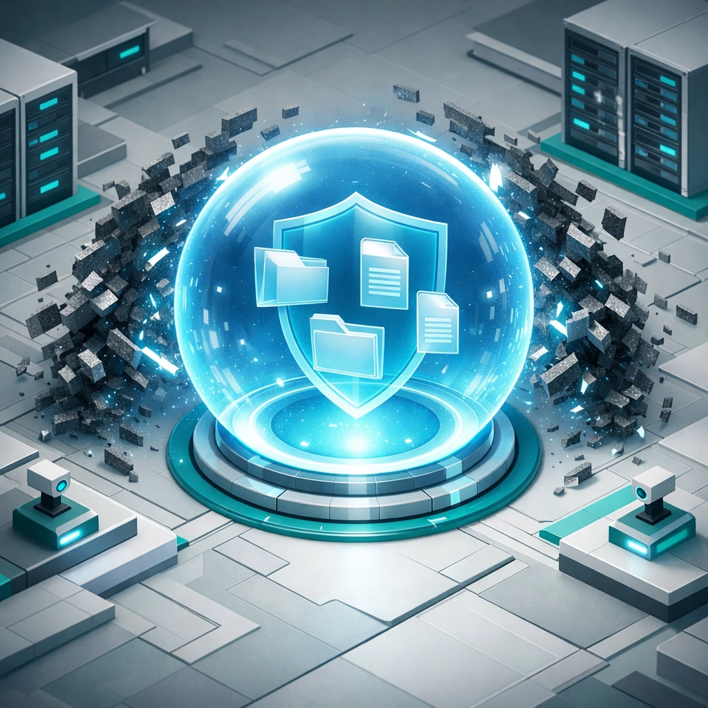 A protective digital shield securing business files through Microsoft 365 Data Loss Prevention and DLP policies.