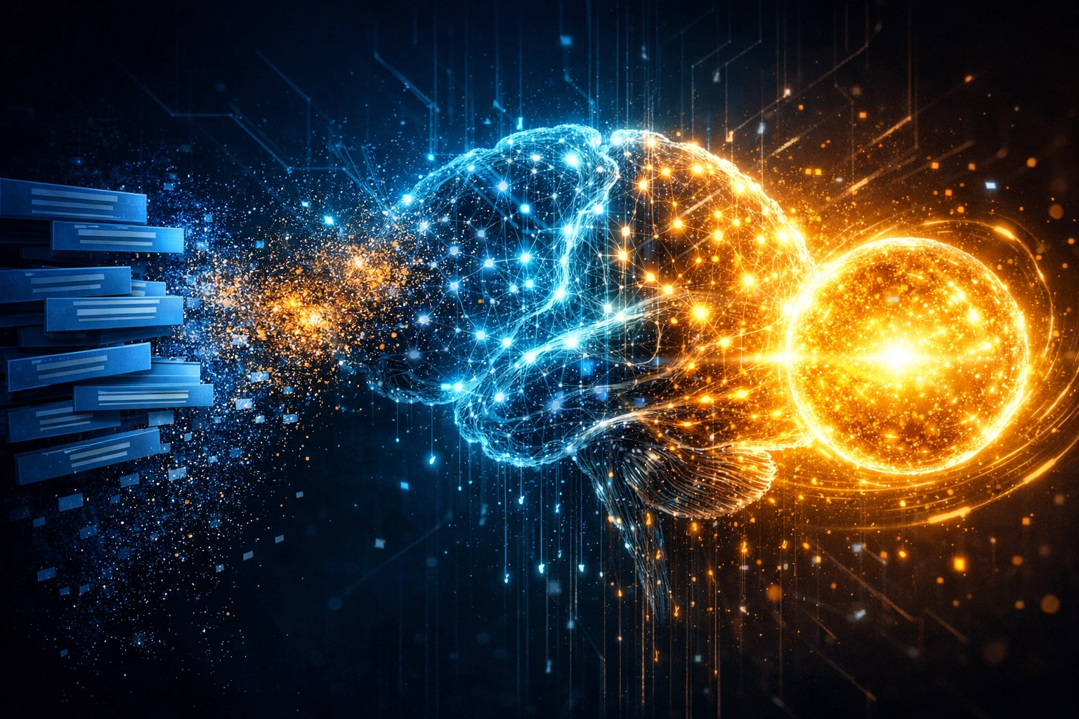 AI search engine nodes and a digital brain replacing traditional search links for Generative Engine Optimization.