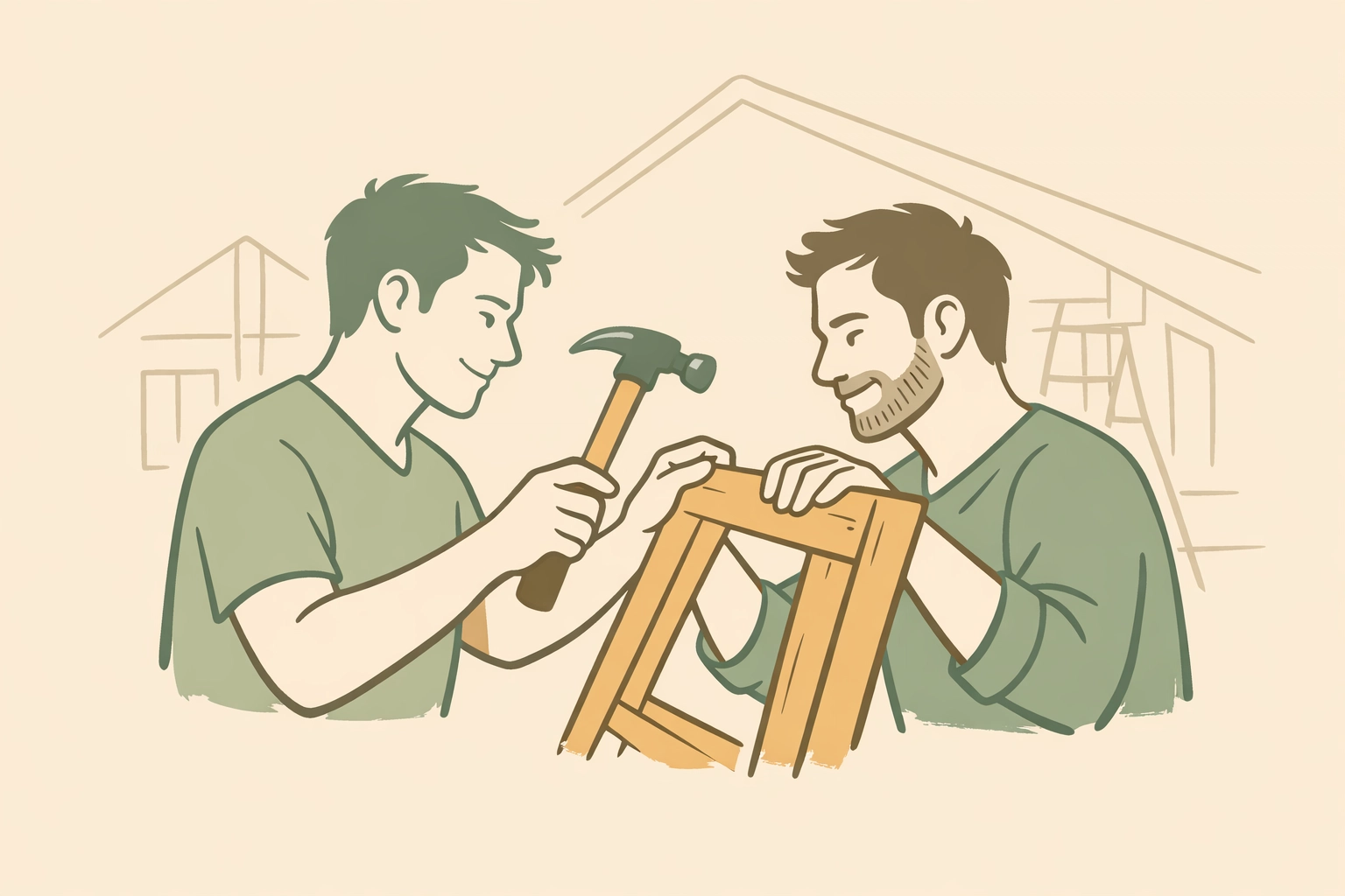Gay couple building home together representing forever love partnership in MM fiction