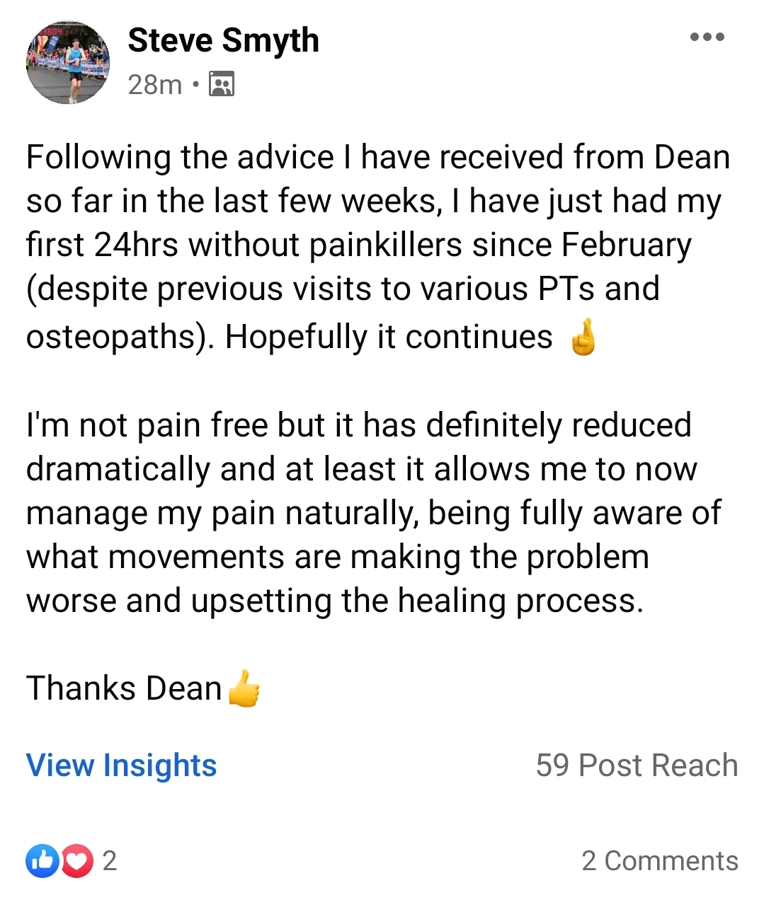 Client testimonial for Sciatica Relief Now LLC