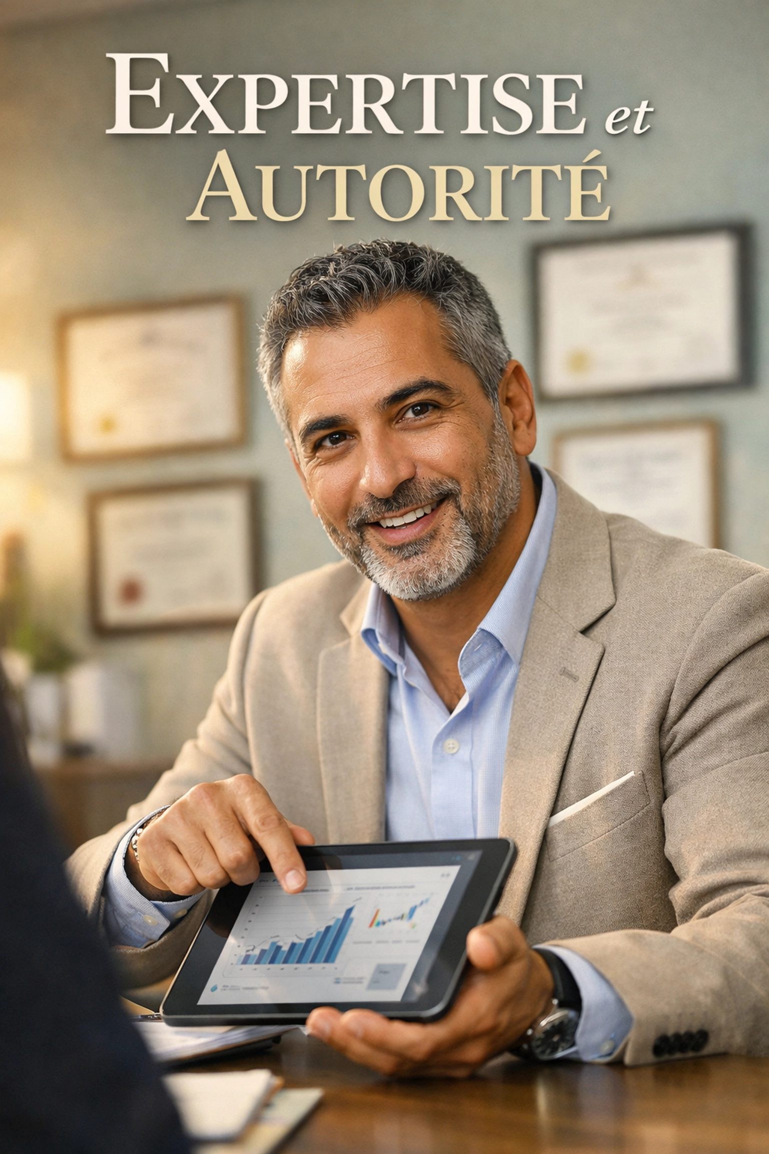 Consultant expert à Tunis démontrant l'autorité et l'expertise SEO pour une entreprise.