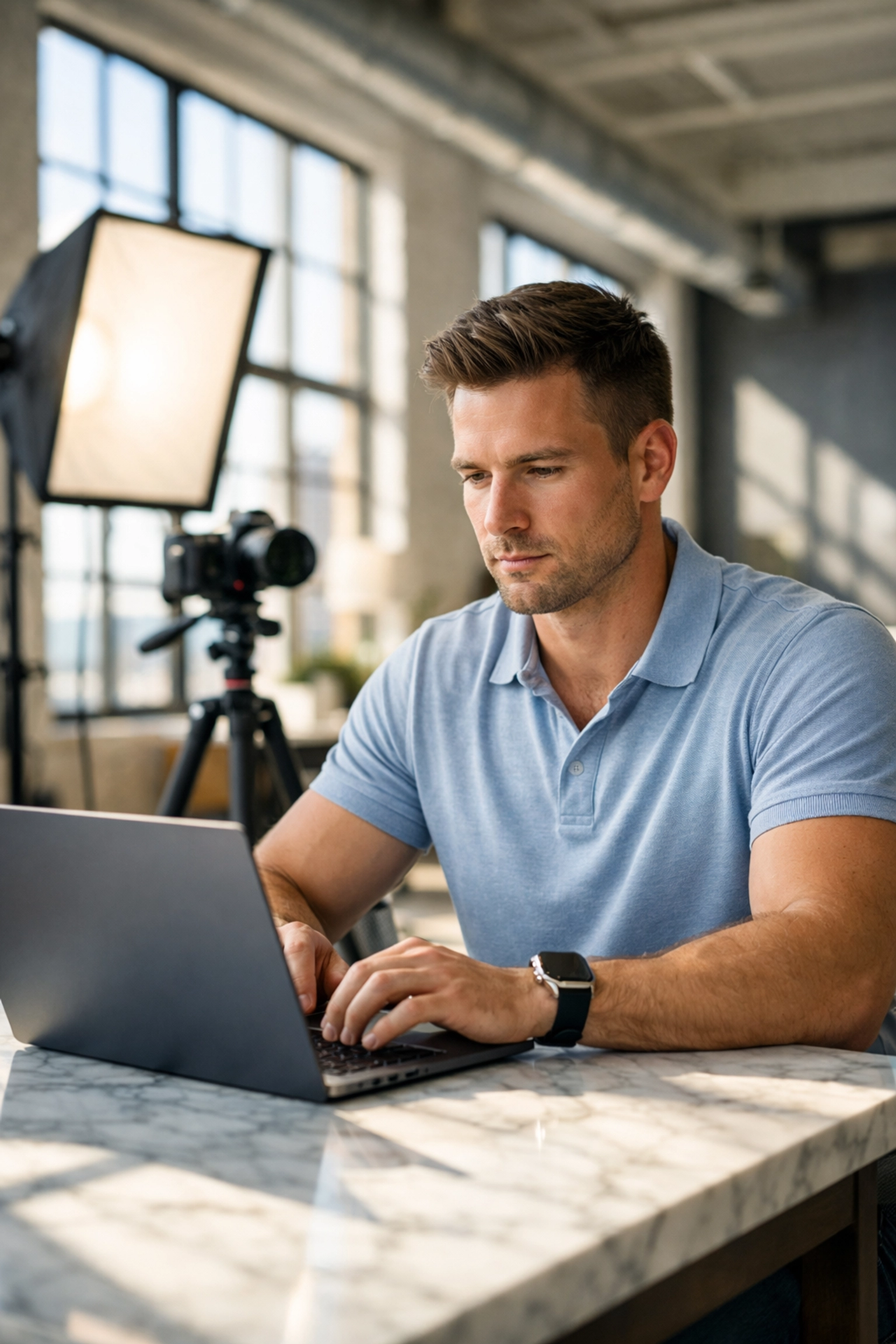 Young professional at a laptop developing personal brand as part of an NIL education program.