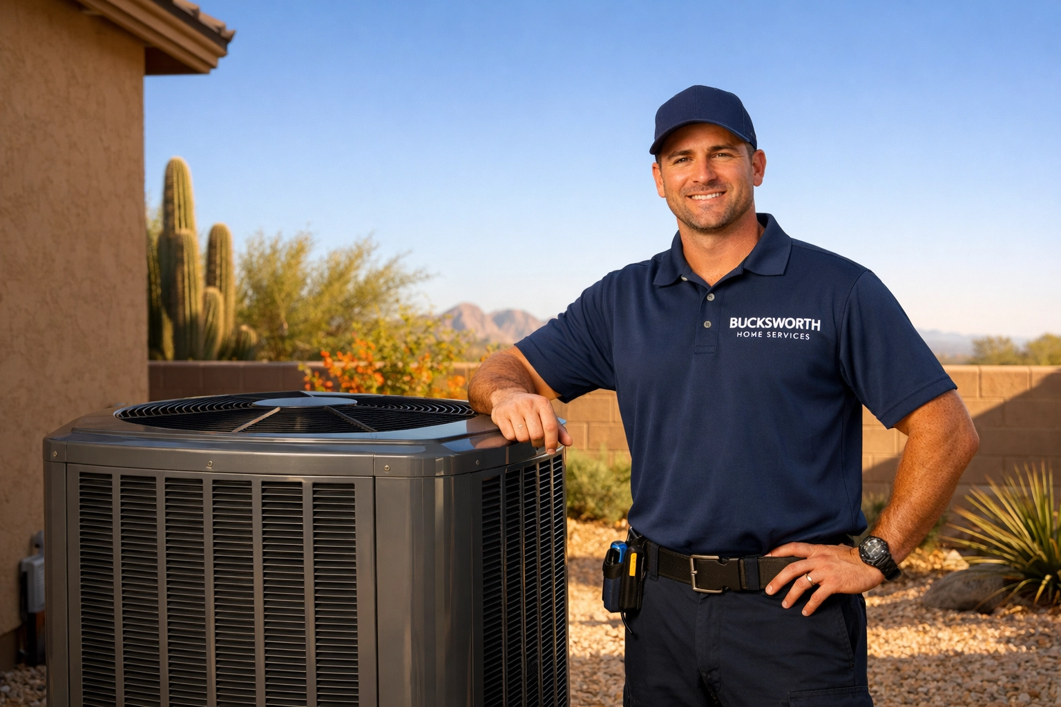Professional technician providing the best AC repair in Florence, AZ for a residential cooling unit.