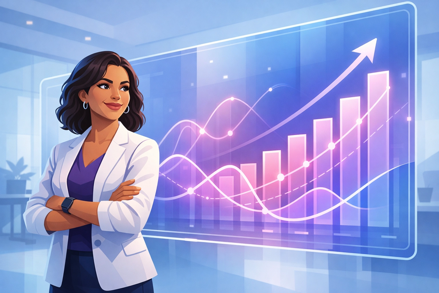 Business owner analyzing digital growth charts to improve cash forecasting and financial clarity.