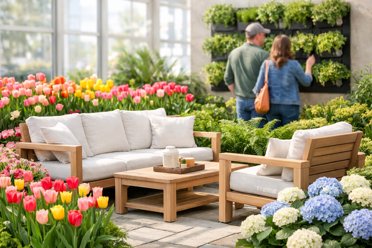 Spring floral display and outdoor patio furniture at the Boise Flower and Garden Show. Spring floral display and outdoor patio furniture at the Boise Flower and Garden Show.