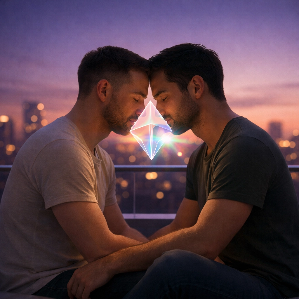 Two men in a quiet moment representing the science of gender and identity in LGBTQ+ ebooks.