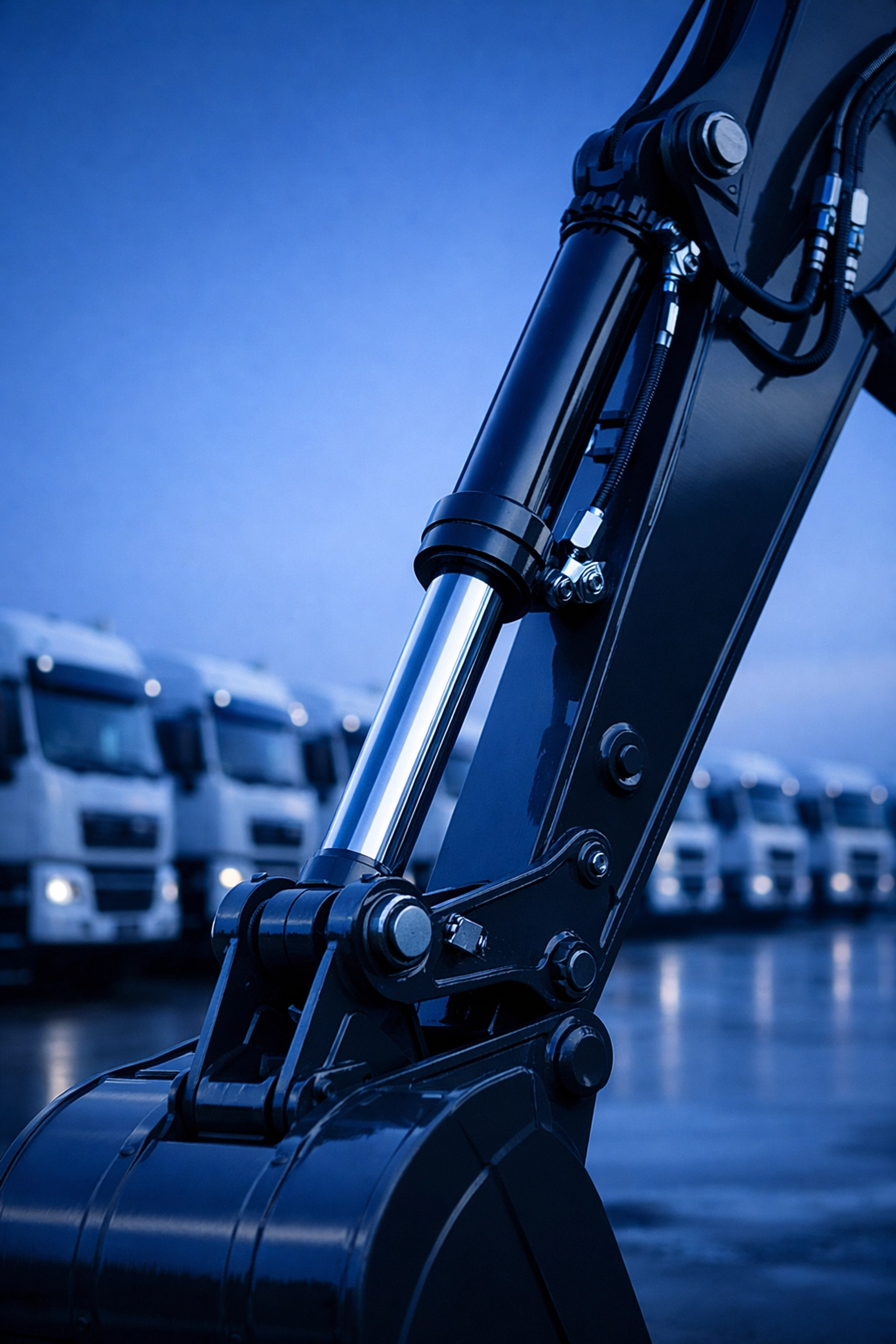 Maintained construction equipment and fleet trucks demonstrating high asset value for a company sale valuation.