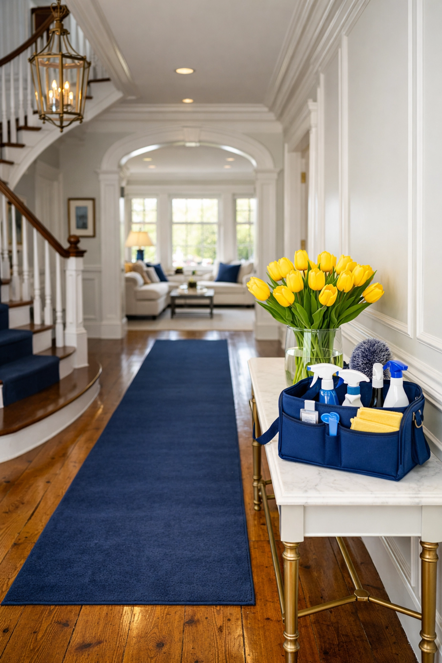 Historic home hallway perfectly maintained by professional luxury house cleaning in Marblehead.