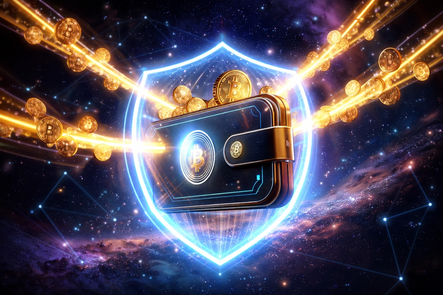 Glowing crypto wallet illustrating self-custody and security in Web3 payments for small businesses