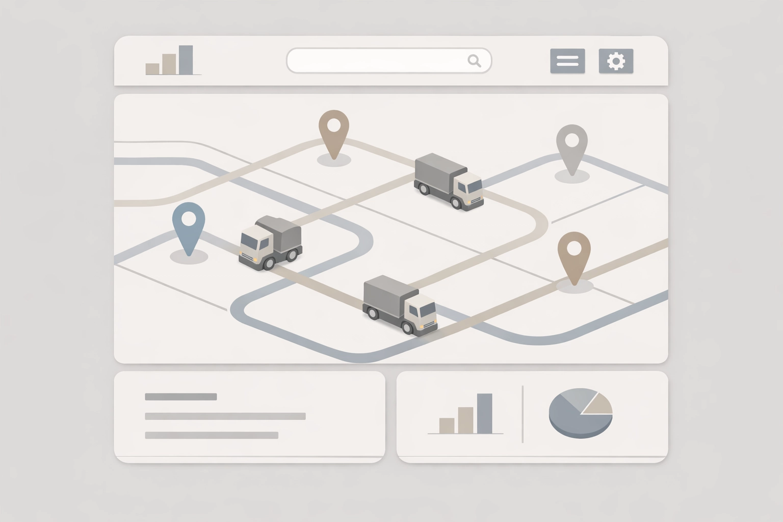Fleet dispatch dashboard showing optimized routes and truck locations