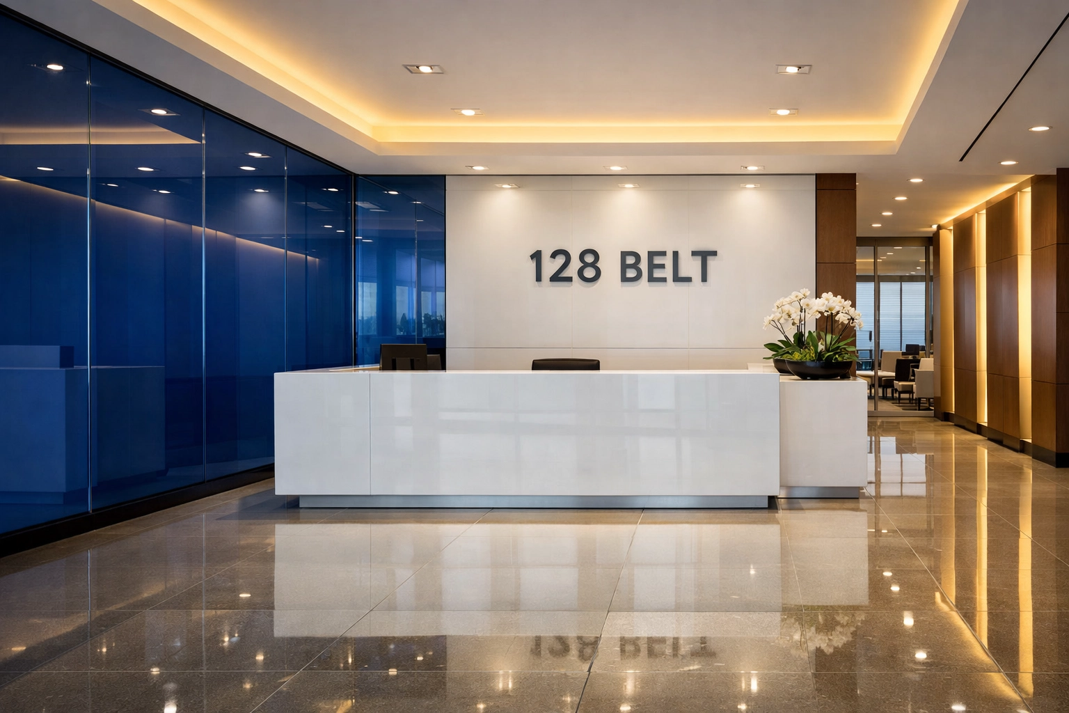 Pristine professional office lobby representing high-standard commercial cleaning services in Winchester MA.