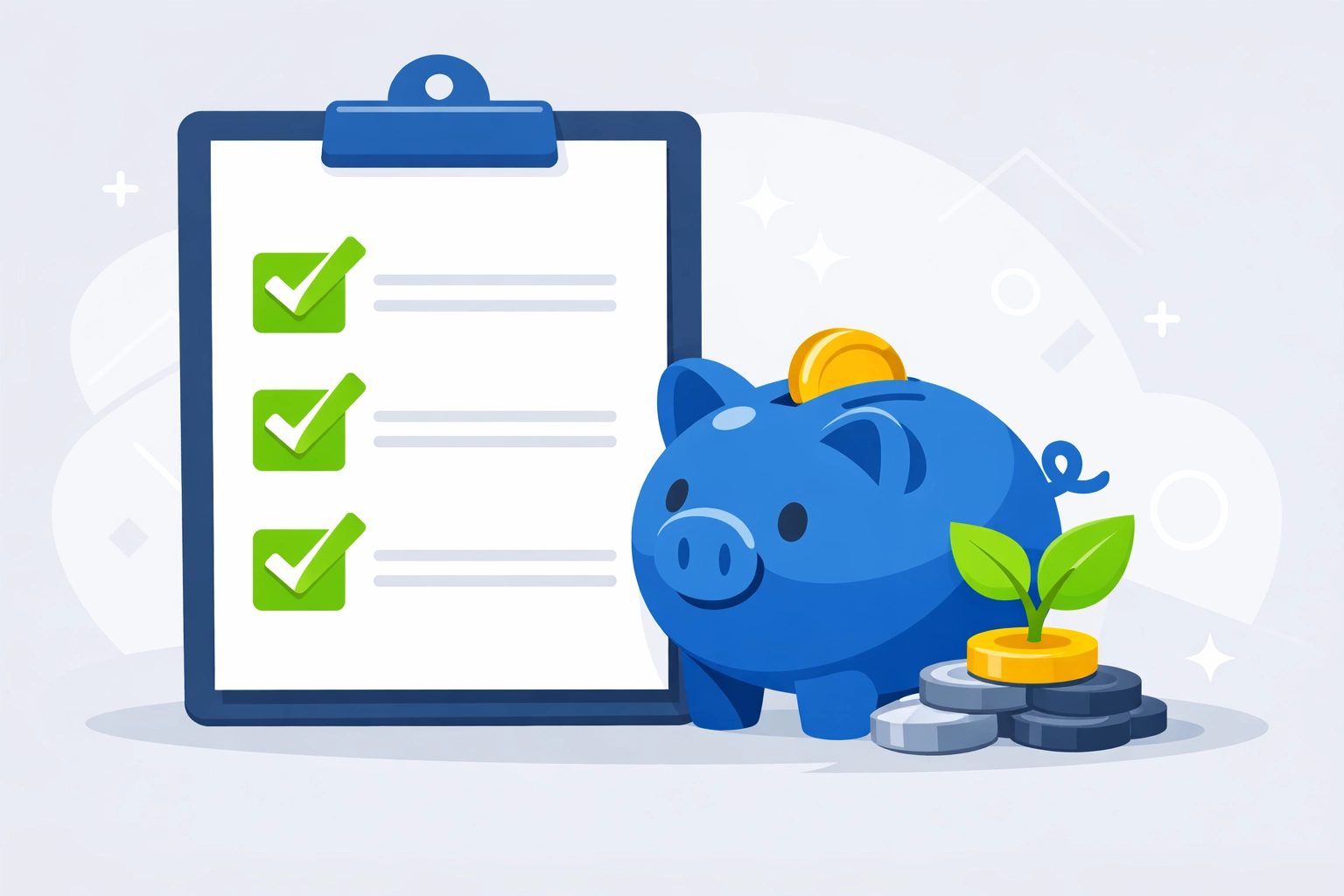Successful tax planning strategies to maximize tax refund with a checkmark list and piggy bank.