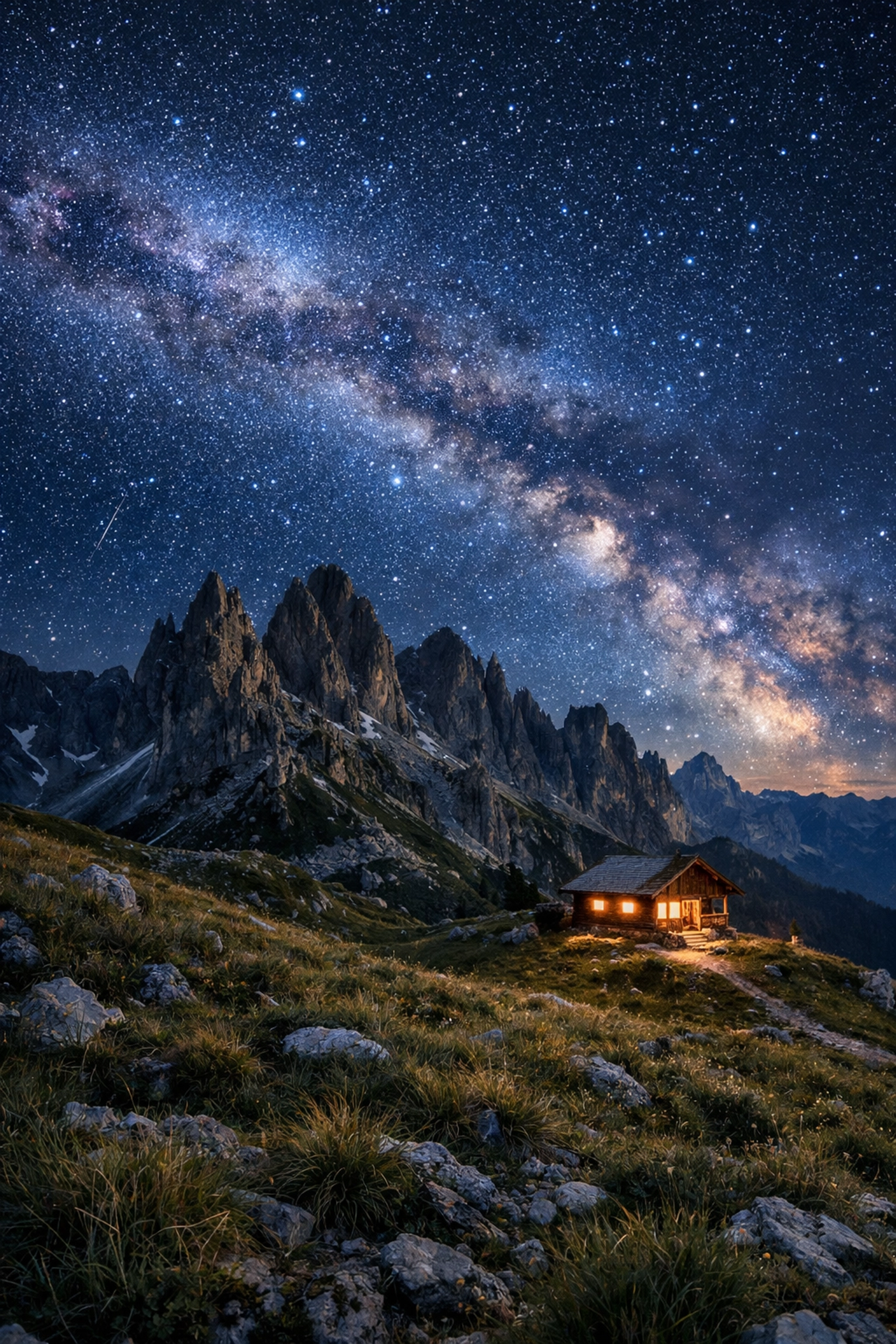 Long exposure of the Milky Way over the Dolomites, highlighting one of the best photography locations in the world.