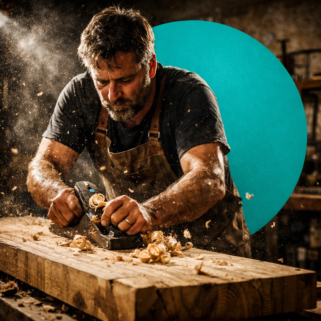A craftsman working in a wood shop, representing the value of booking high-quality jobs through targeted ads.