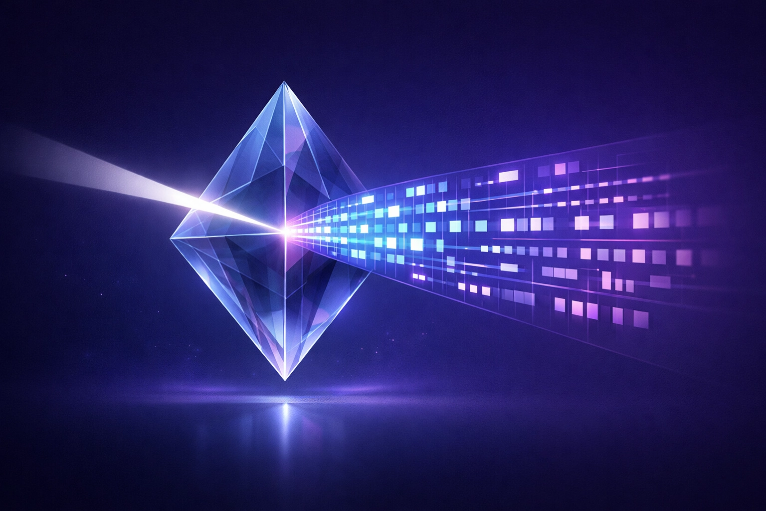 A glowing digital prism representing structured content optimized for AI search engine visibility and GEO.