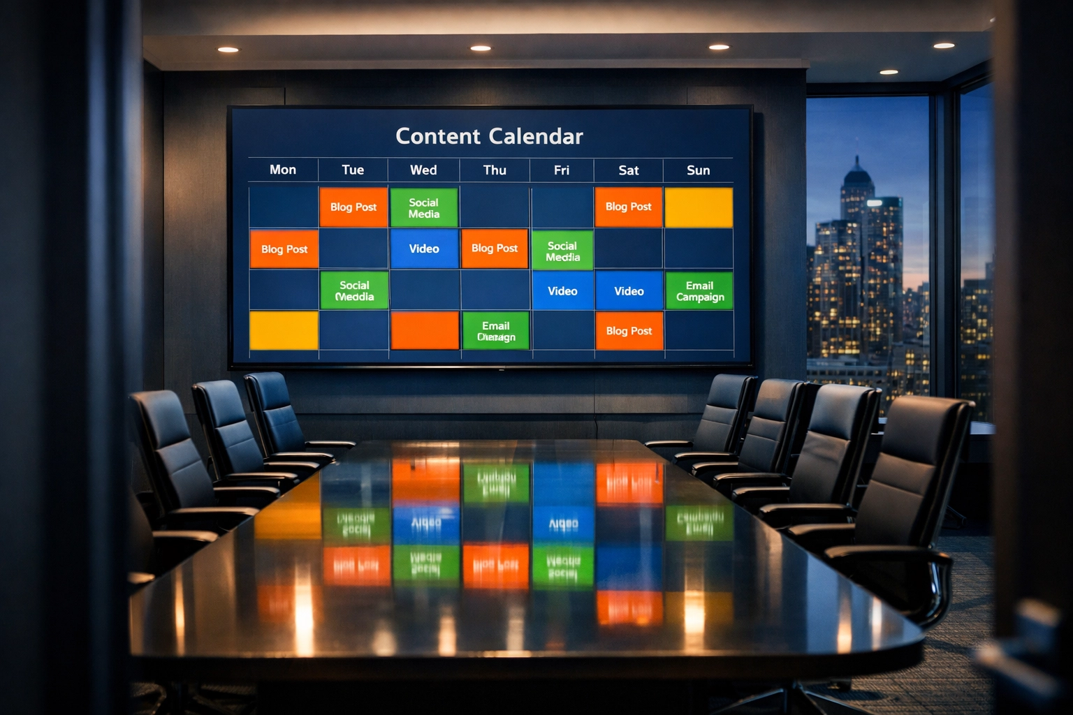 Content calendar display with automated press release strategy planning for sports marketing