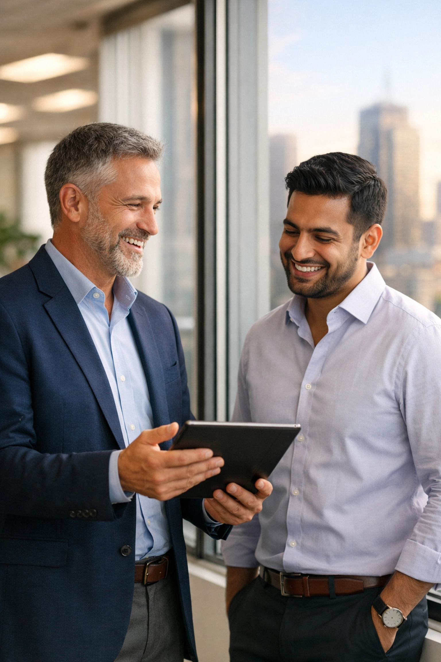 ServiceNow consulting services expert and client reviewing successful license audit results.