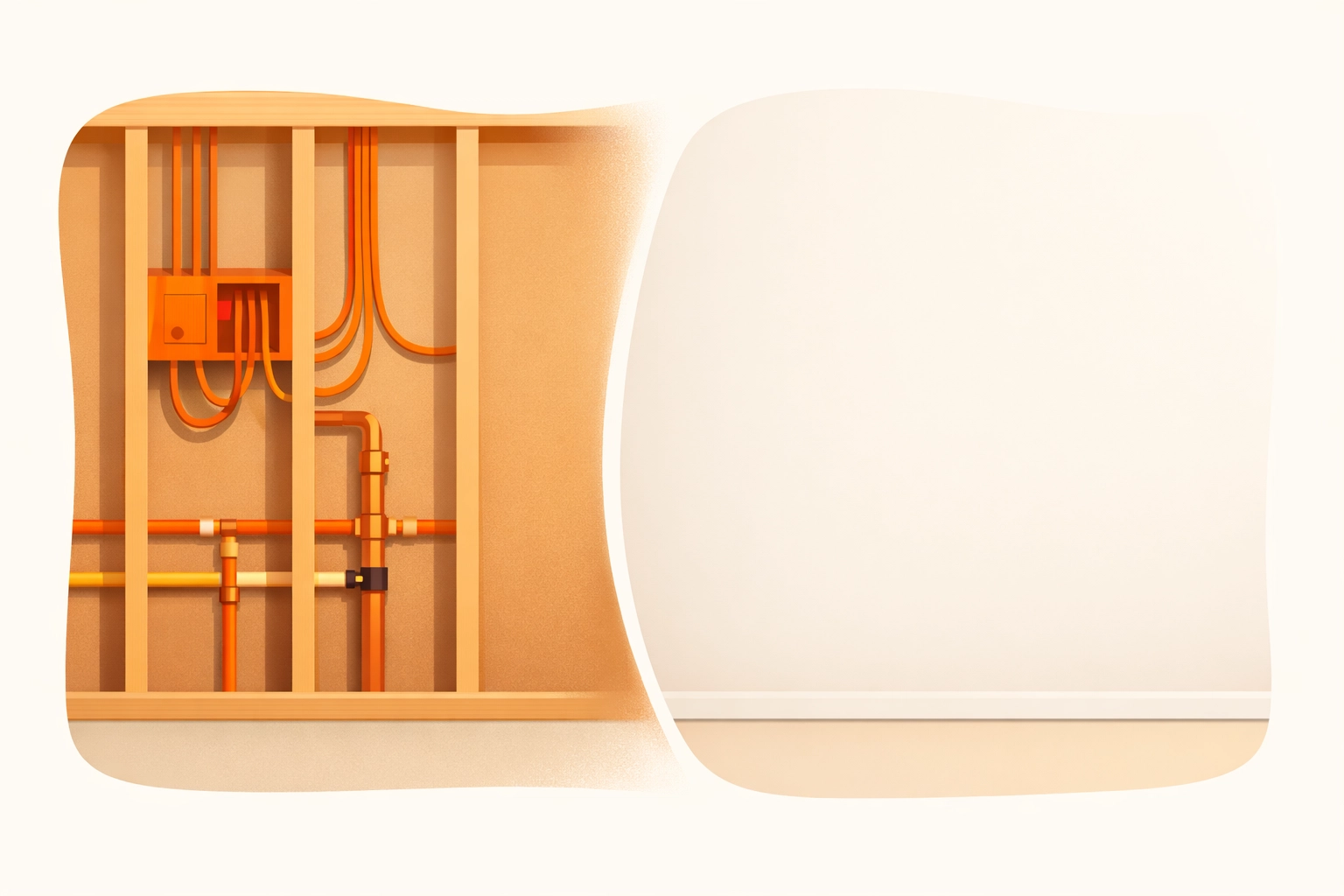 Before and after photo app documentation showing construction progress on a wall.